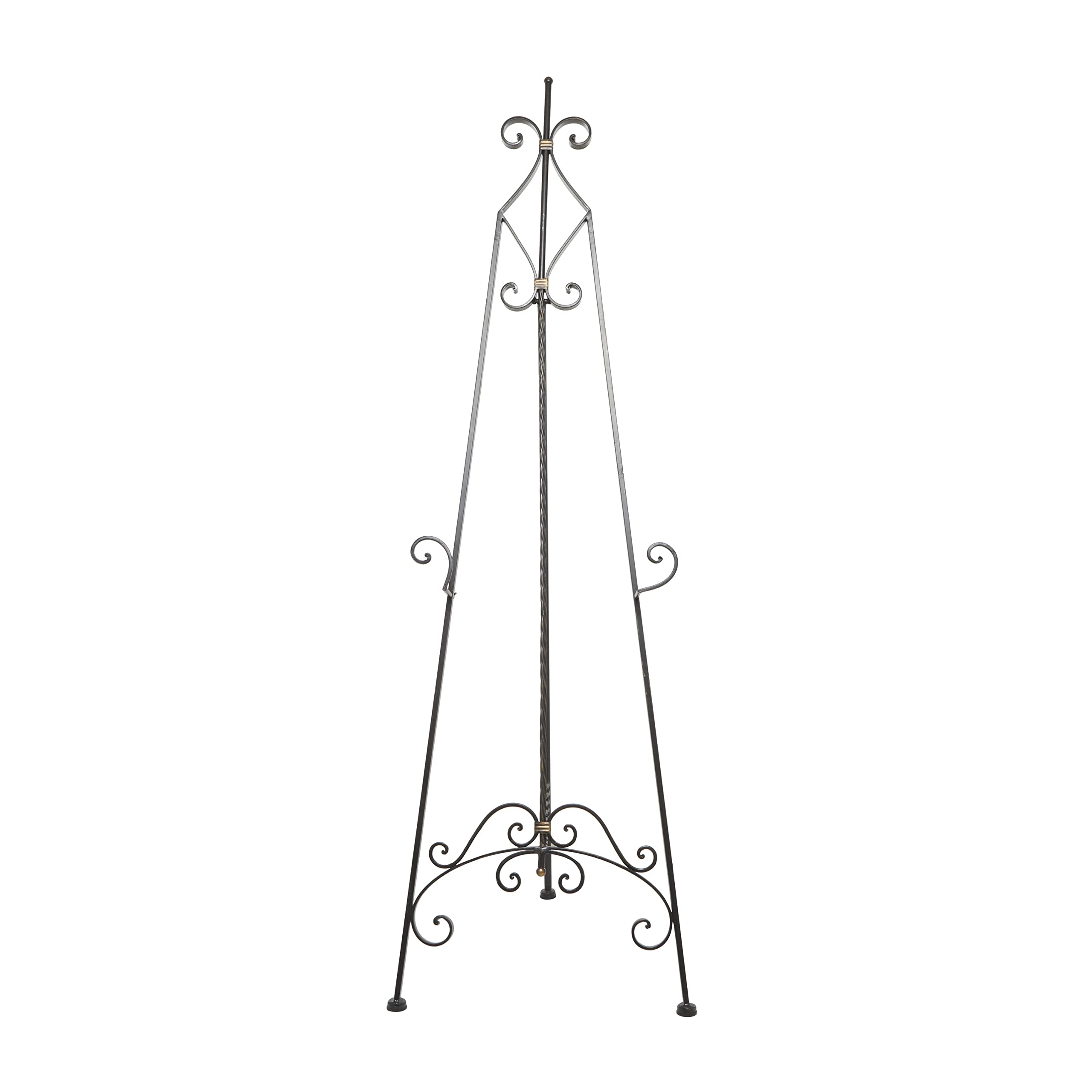 Deco 79 Metal Scroll Display Easel Tall Adjustable Floor Standing Easel with Gold Accents, Display Stand 21 x 27 x 65, Black