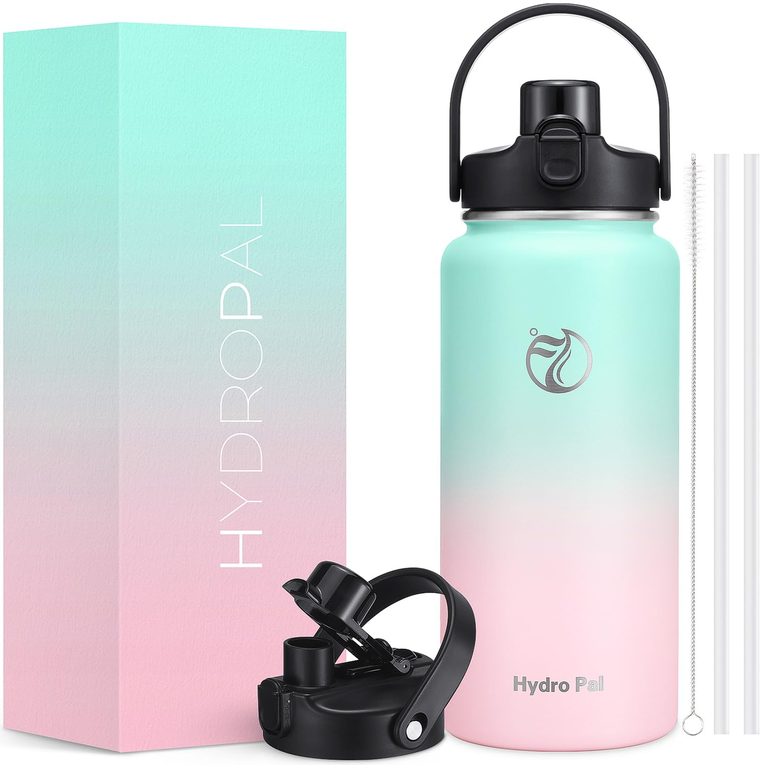 64oz Half Gallon Insulated Water Bottle with 2-in-1 Lid (Chug & Straw), Double Walled Vacuum Stainless Steel Water Bottles, Wide
