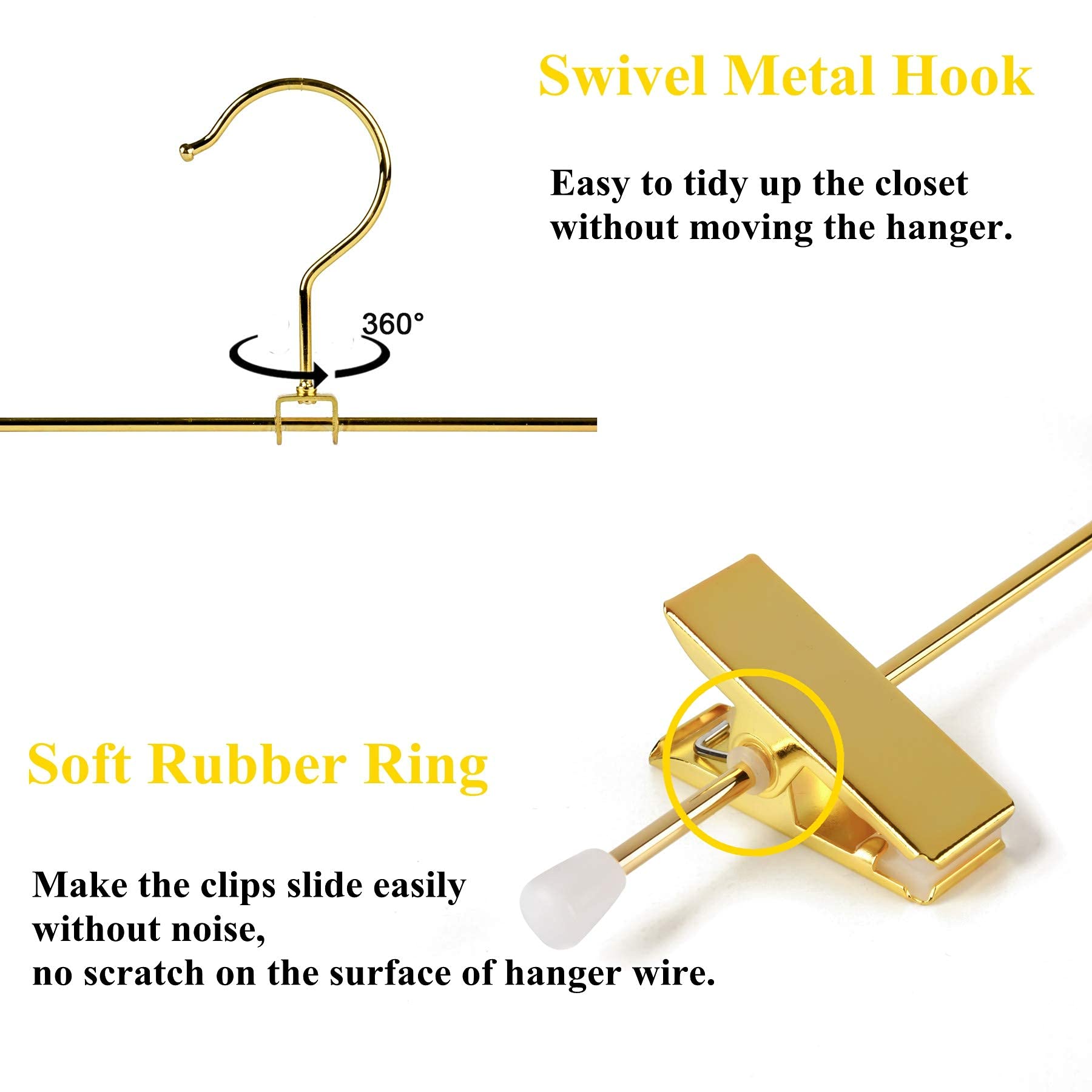 Amber Home Shiny Gold 12 Inch Metal Pants Skirts Hanger 10 Pack, Sturdy For Slacks Trousers With 2 Adjustable Non Slip Clips And