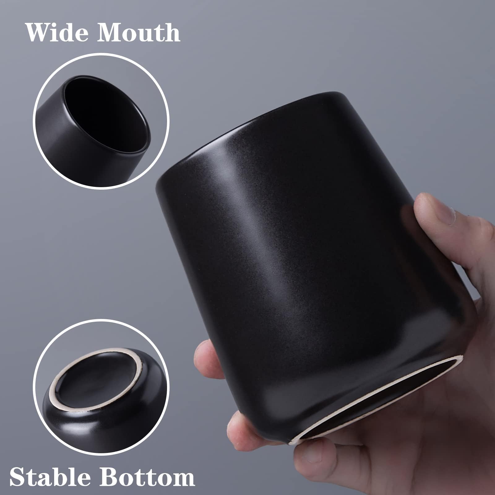 Matte Black Ceramic Toothbrush Holder - Tooth Brushing Holders, Toothbrush And Toothpaste Holder Organizer For Bathroom Countert