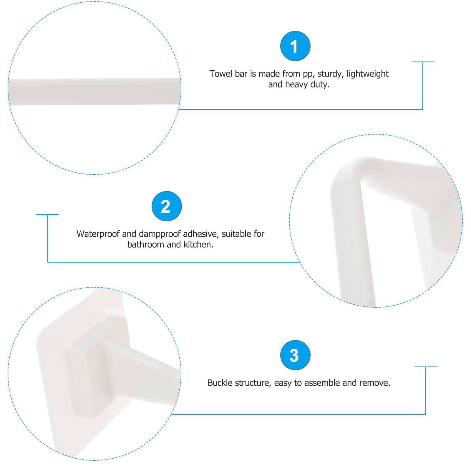 Doitool White Towel Rack Bathroom Hand Towel Holder No Drill Single Towel Rod Hand Towel Holder Adhesive Bathroom Towel Hanger F