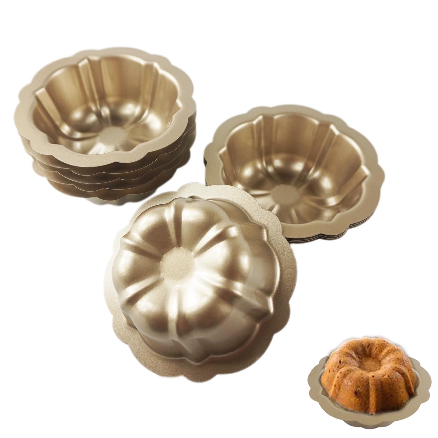 Lovedeal 10 Pack 4 Inch Mini Bundt Cake Pans For Baking, Nonstick Carbon Steel Fluted Cake Pan Set, Oven Baking Small Metal Roun