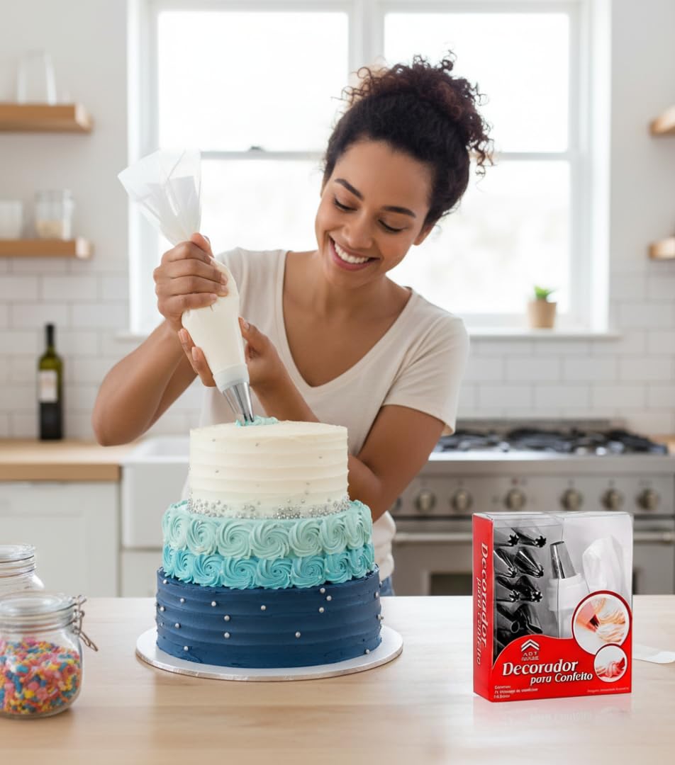 Varenyya Cake 12 Piece Cake Decorating Set Frosting Icing Piping Bag Tips With Steel Nozzles. Reusable & Washable [ 1Set ]