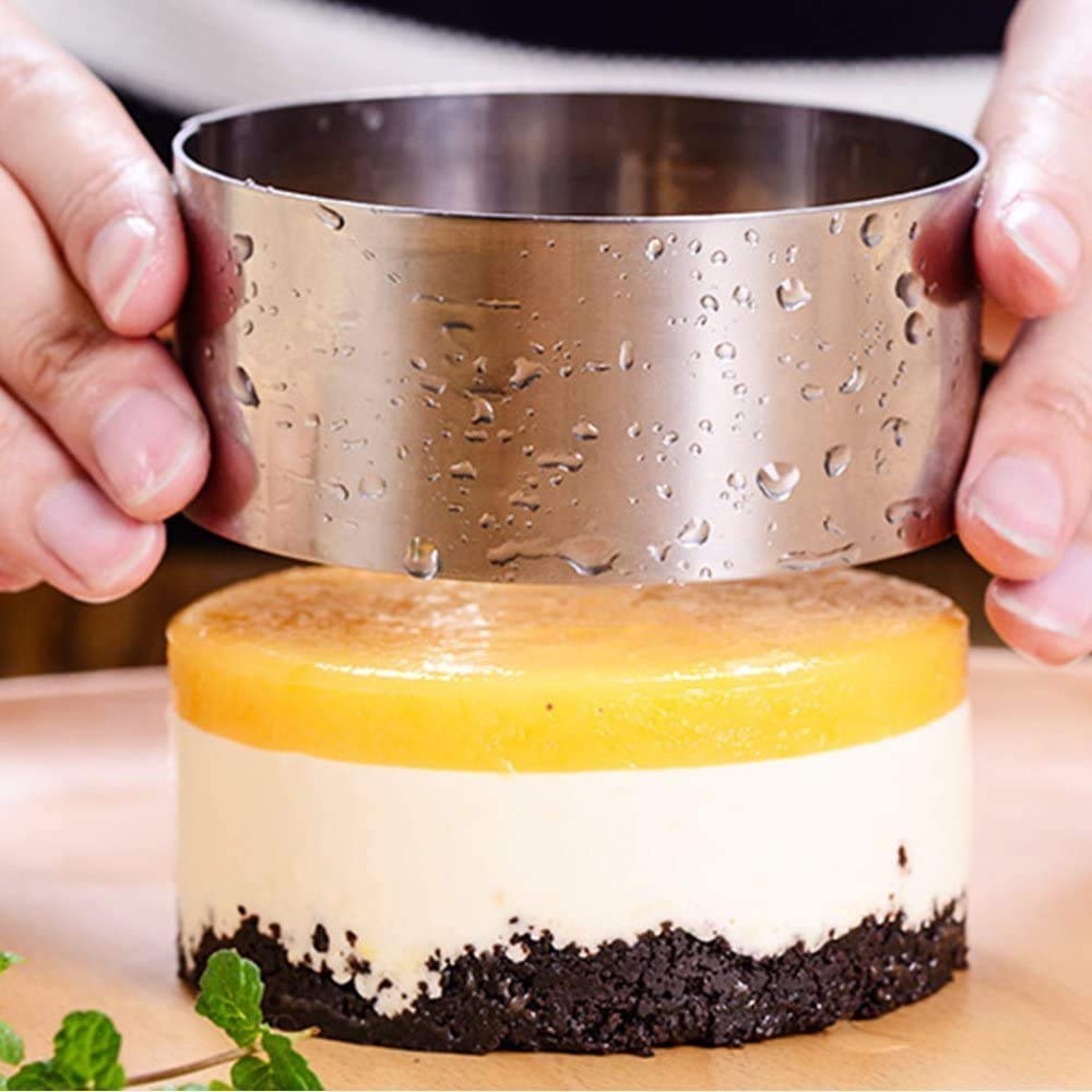 HULISEN Round Cake Ring Mold  Stainless Steel 3 inch Dessert Mousse Molds with Pusher & Lifter Cooking Rings  Tuna Tartare Mold (Include 4 Rings and 1 Pusher)