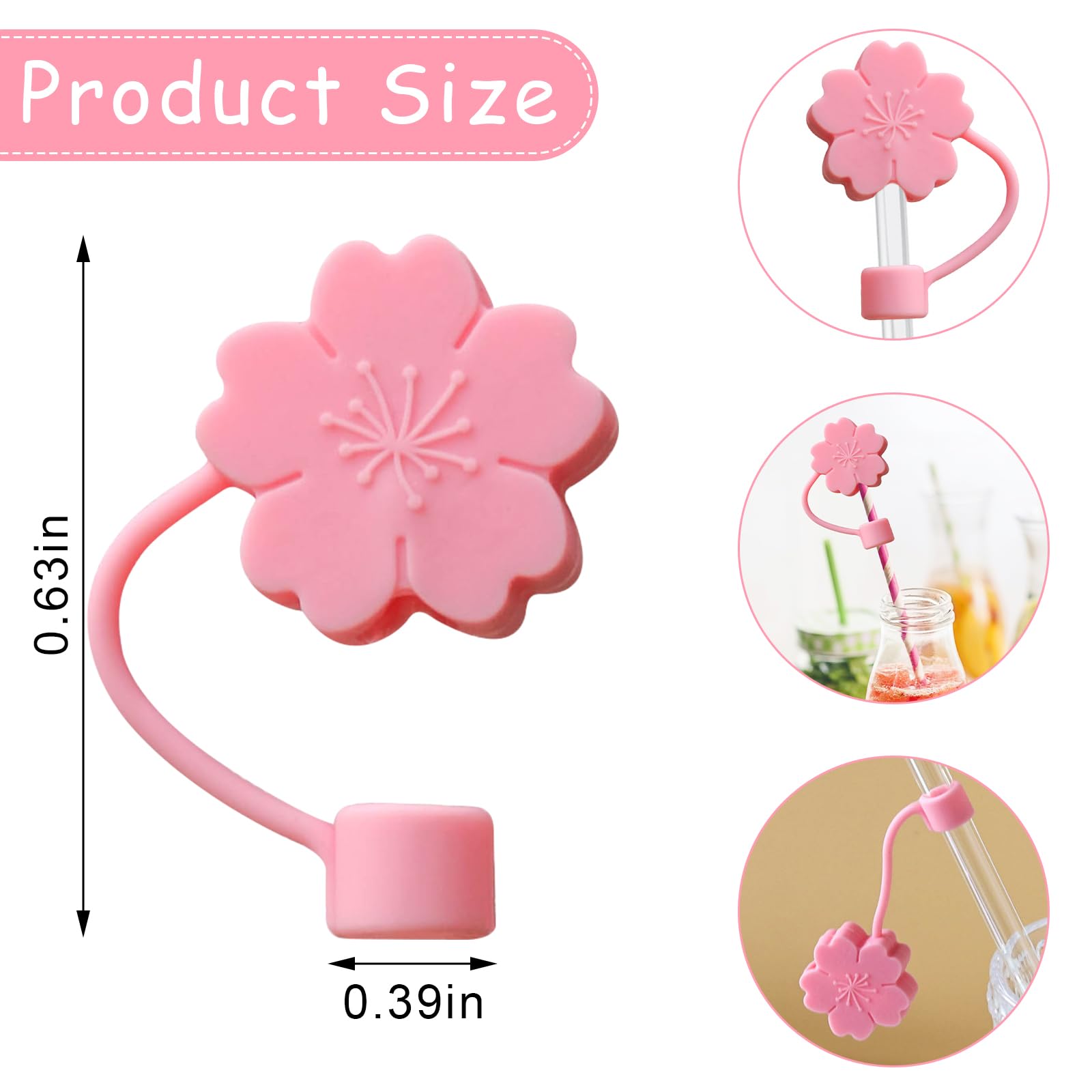 20 Pieces Straw Cover Cap Reusable Silicone Straw Toppers Drinking Straw Tips Lids For 8-10 Mm Cute Straws Plugs (Not Include St
