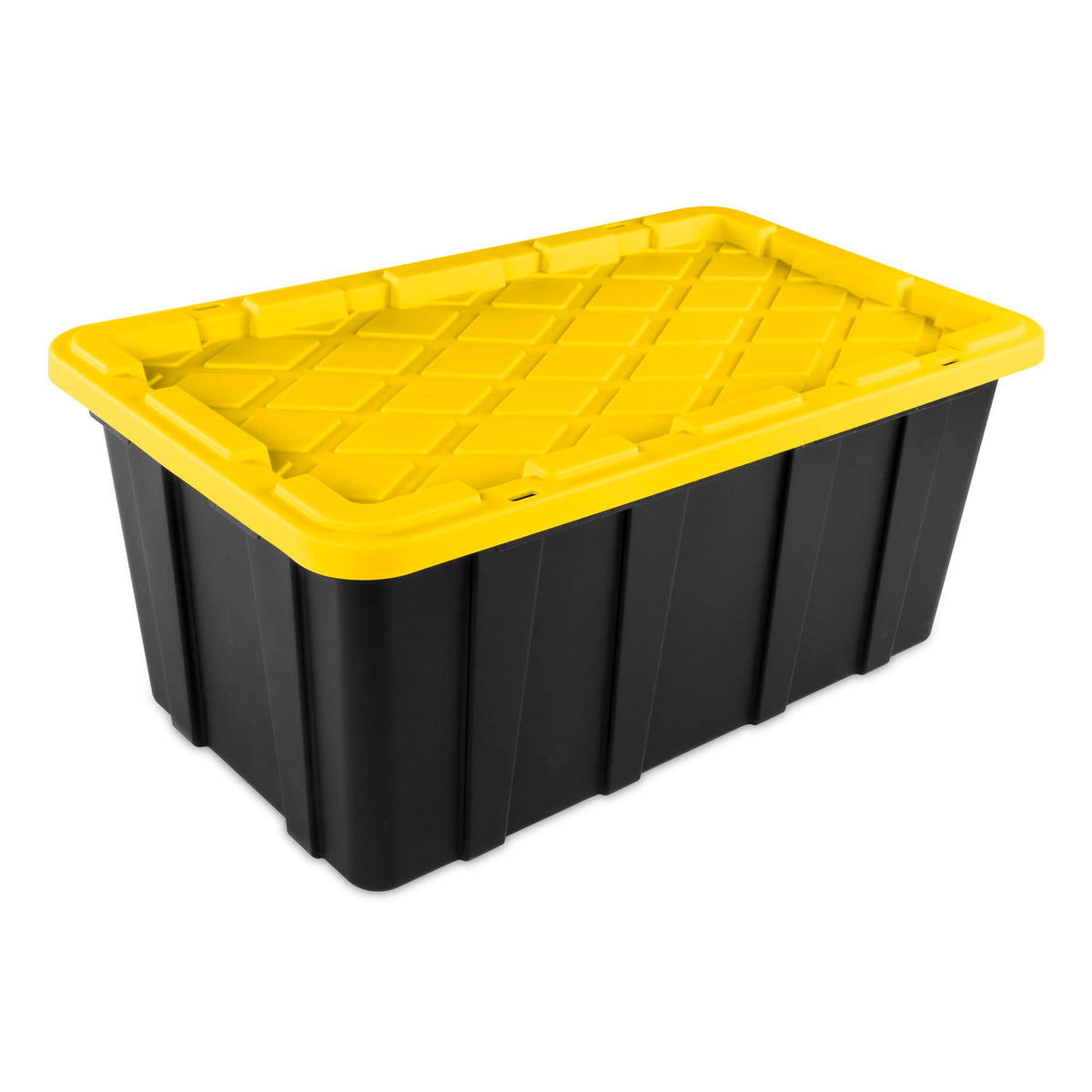 Sterilite 4-Pack Stackable Storage Bins, Heavy Duty Totes W/ Lids, 38 Gallon, Black/Yellow