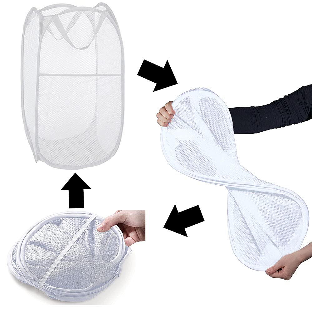 Bud Portable Foldable Laundry Hamper - Large Collapsible Nylon Storage for Kids Room, College Dorm, Travel, White
