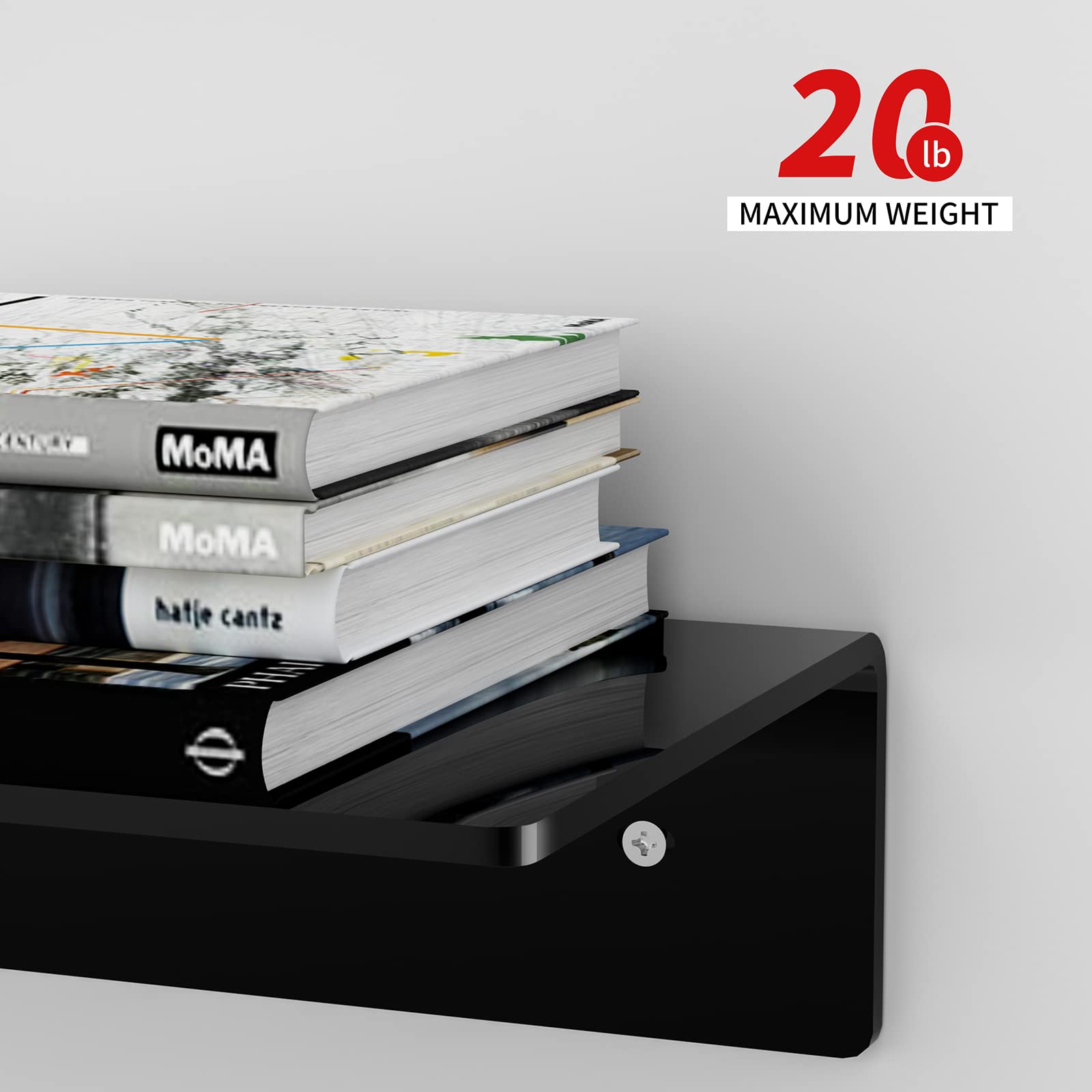 Sezanrpt 2 Pack Acrylic Wall Shelves 17 Inches, Black L Shape Floating Shelf, Acrylic Corner Shelf, Perspex Wall Display Shelves