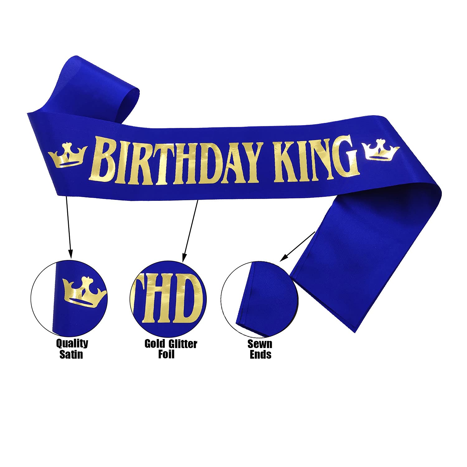 Birthday King Sash,Birthday Boy Sash Birthday Boy Party Accessory For Boys Birthday Dress-Up Birthday Party Decoration(Blue-Gold