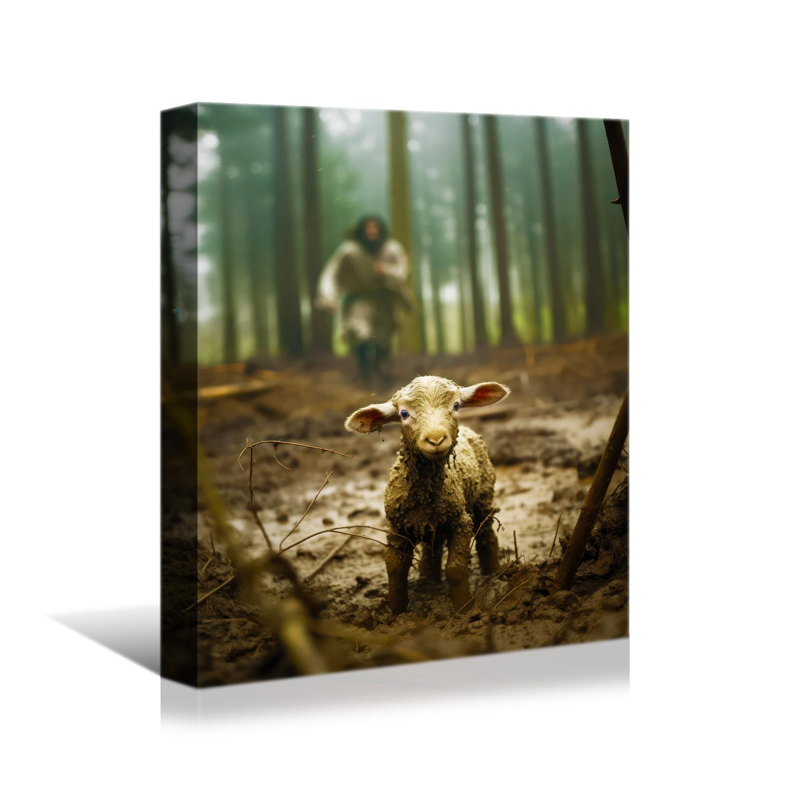 Yonica Christian Wall Art Jesus Chasing Lost Lamb Canvas Print Inspirational Wall Decor 32X48 Inch Home Decor