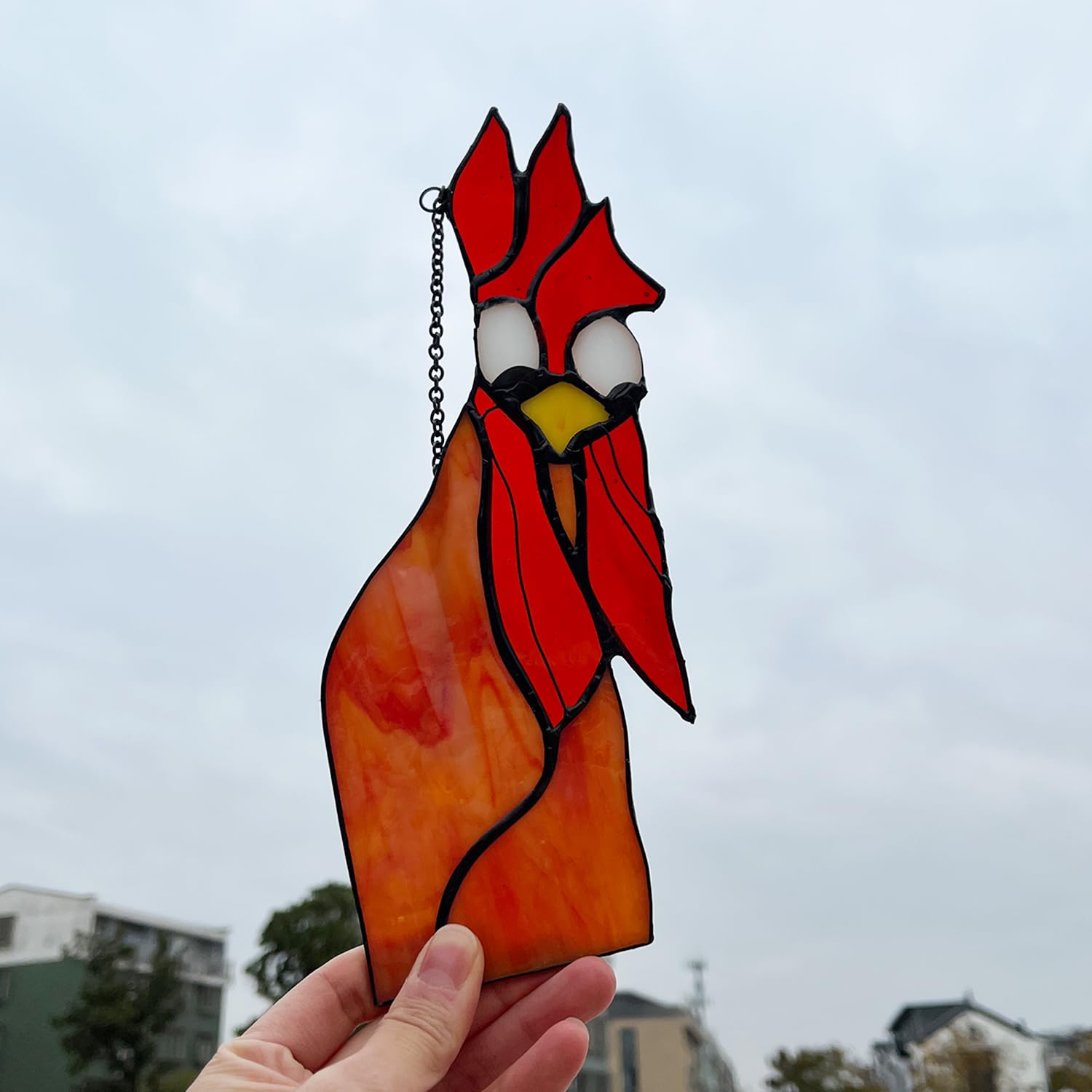 Peeping Rooster Stained Glass Window Hanging, Chicken Gifts for Women Mom Grandma Wife, Chicken Kitchen Decor, Funny Window Corn