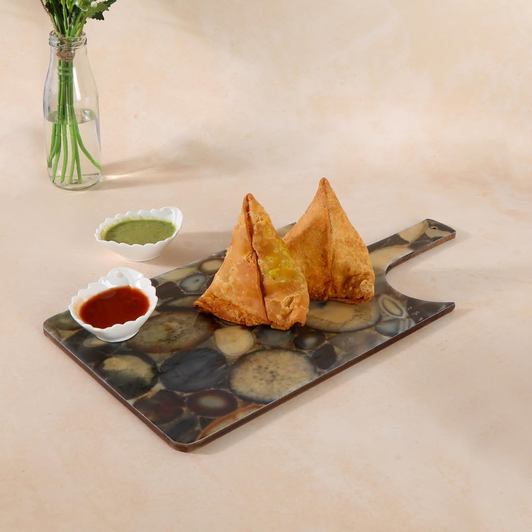 The Home Co. Mango Wood Rectangle Cheese Serving Platters For Home Dcor | Enamel Finish Party Decorative Serving Tray | Food, Sn