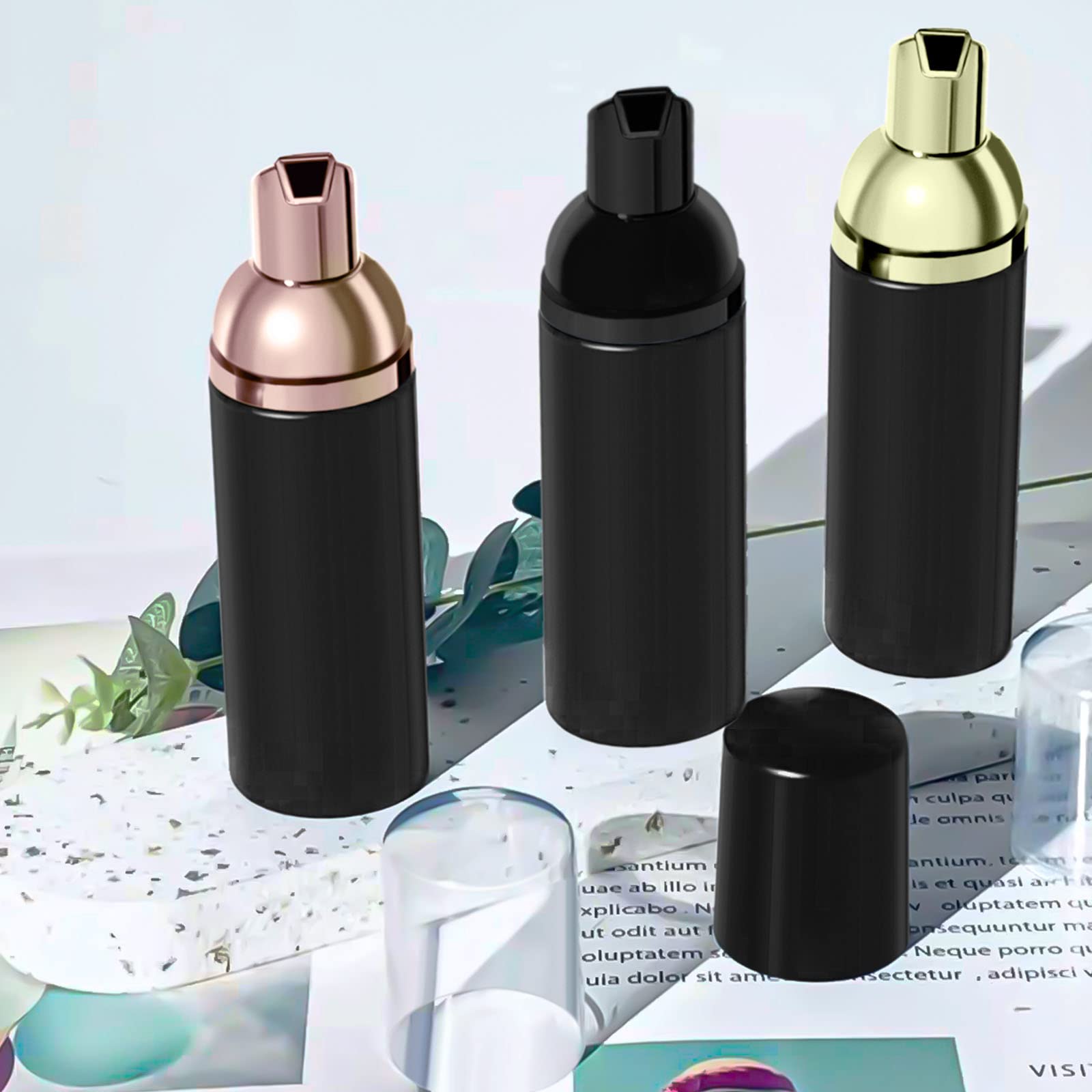 Lil Ray 2 Oz Empty Black Foam Pump Bottle, Foamer Soap Dispenser For Lash Shampoo, Hand Soap, Foaming Cleaner(Rose Gold Pump, 12