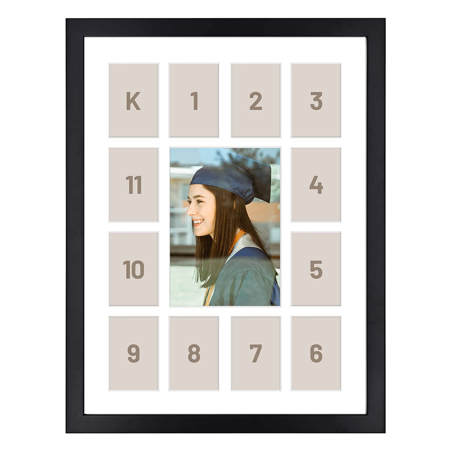 Golden State Art, 12x16 Black Wood Frame - 13 Opening White Mat - Collage Frame - Real Glass, Great for Childrens Photos, Displ