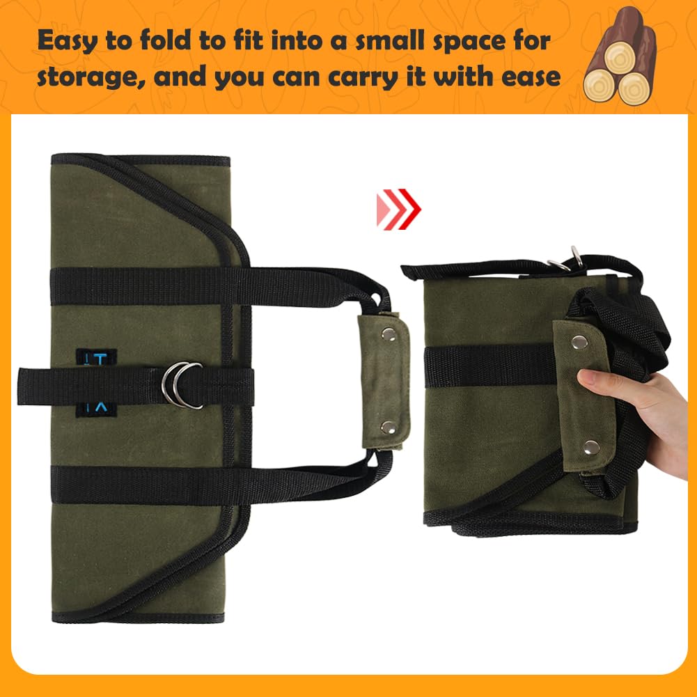 HRX Package Waxed Canvas Firewood Bag Carrier  Water Resistant Log Tote Wood Carrying Bag With Handles for Camping Trip Christmas Gift