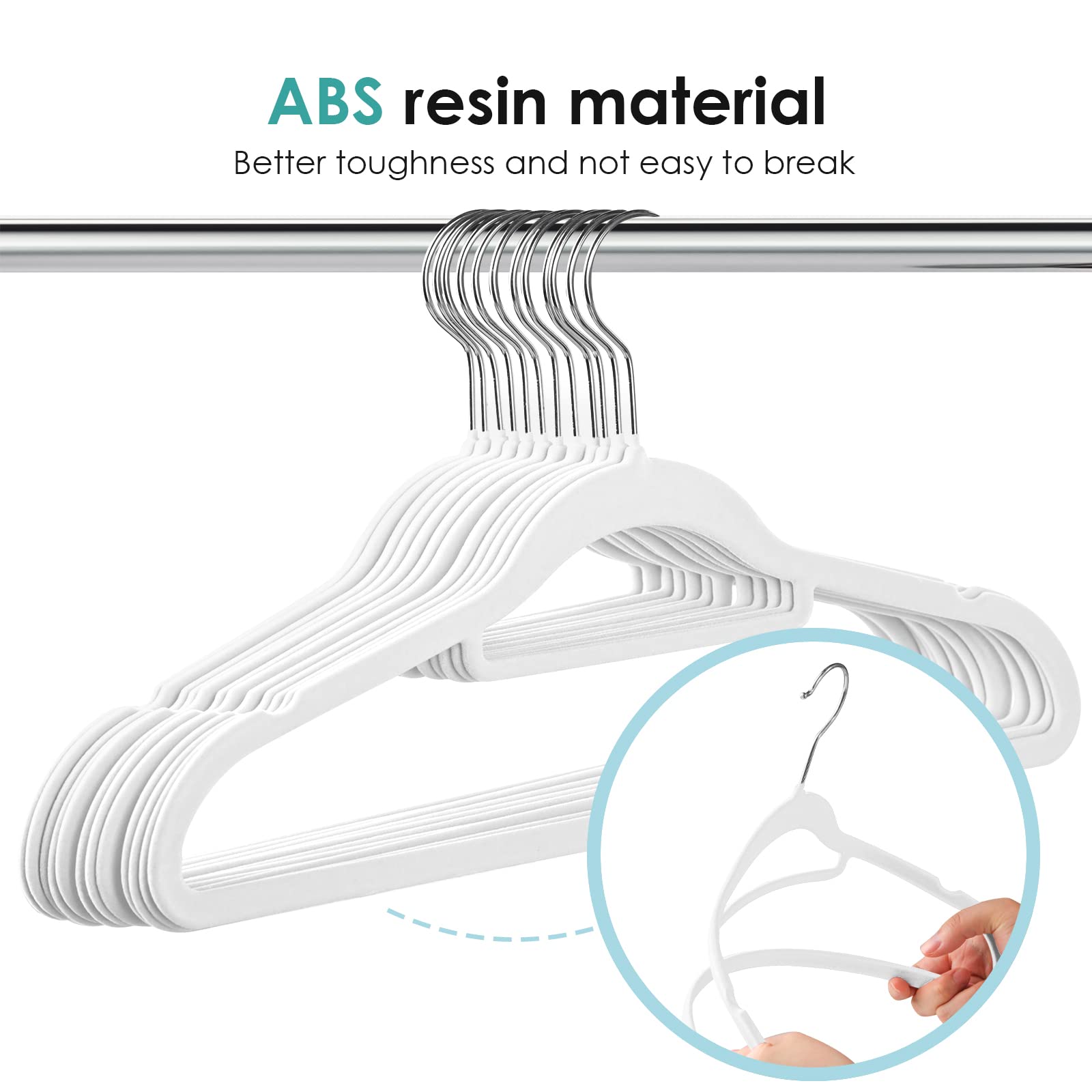 Duducofu Velvet Hangers, 50 Pack, White, Anti-Slip, Space Saving, Slim, Suitable For Suits, Coats, Pants, Dress Clothes