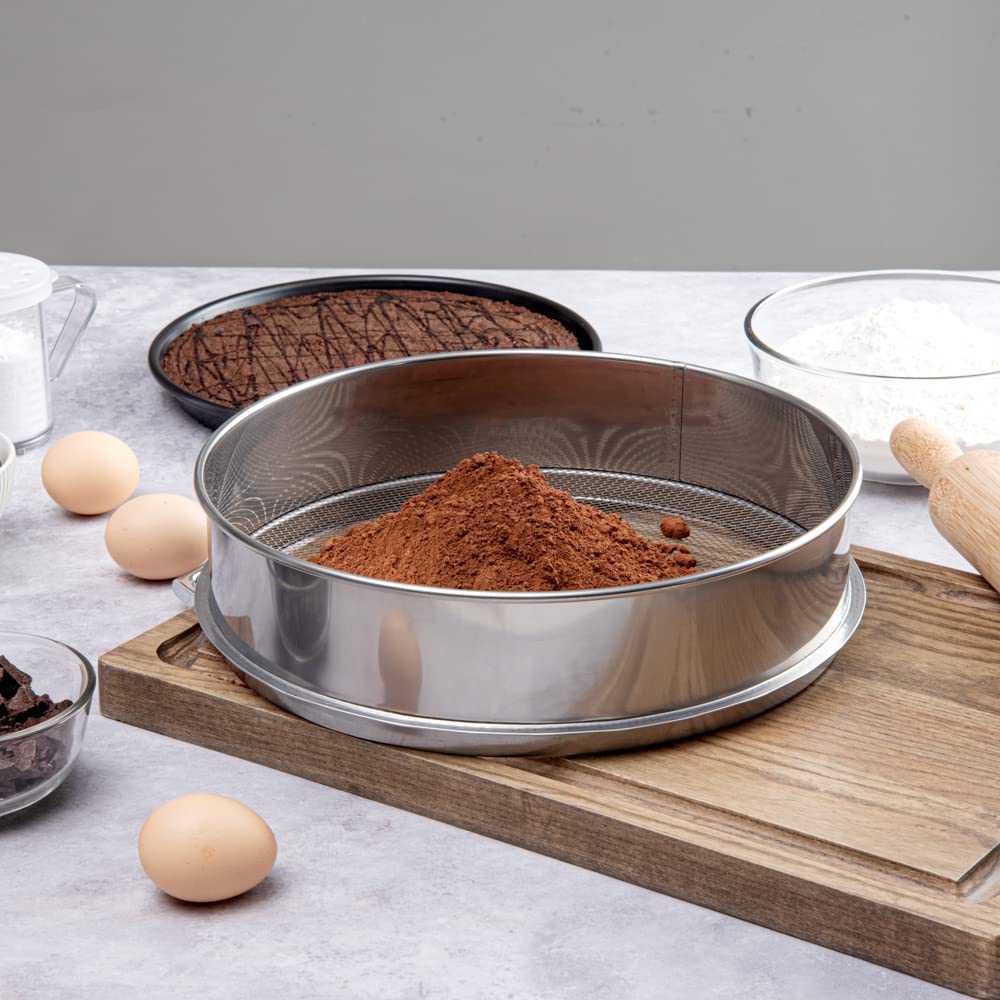 Restaurantware Met Lux 12 Inch Sifter Strainer 1 Durable Flour Sieve - Easy To Use 3Mm Holes Aluminum Extra Fine Mesh Strainer W