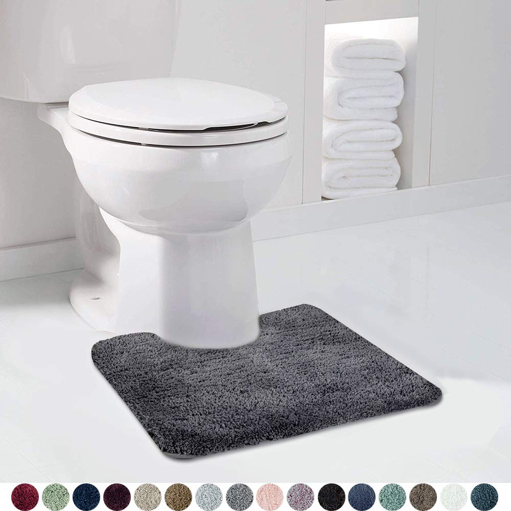 Walensee Shaggy 2 Piece Bath Rug Sets (Dark Grey) 20 X 24 U Shape Contour Rug & 20 X 32 Bathroom Rug Machine Wash/Dry Bath Mats