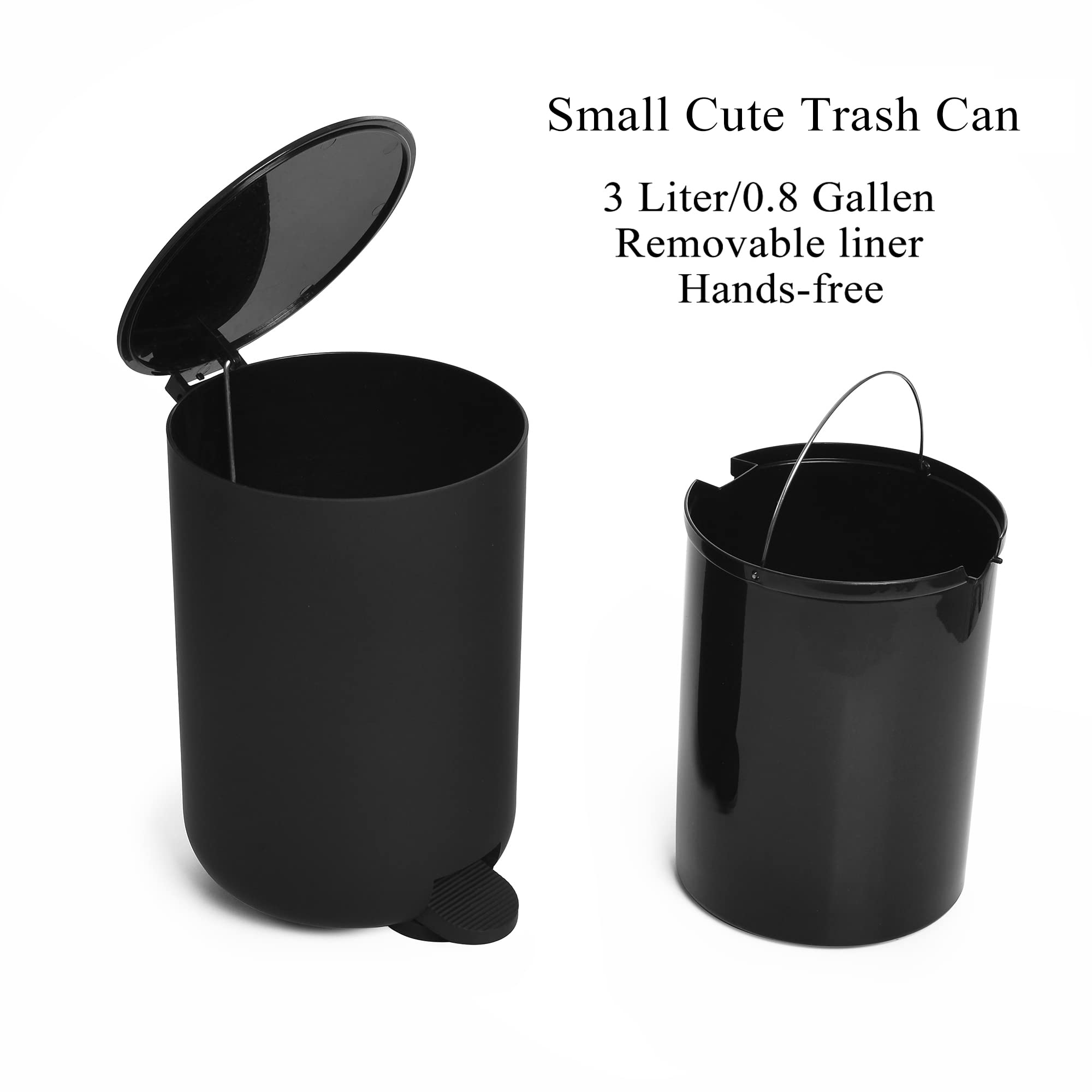 Gahefy Black Bathroom Accessories Set With Small Trash Can 3 Liter/0.8 Gallon,Toothbrush Holder,Soap Dispenser,Vanity Tray,Toile