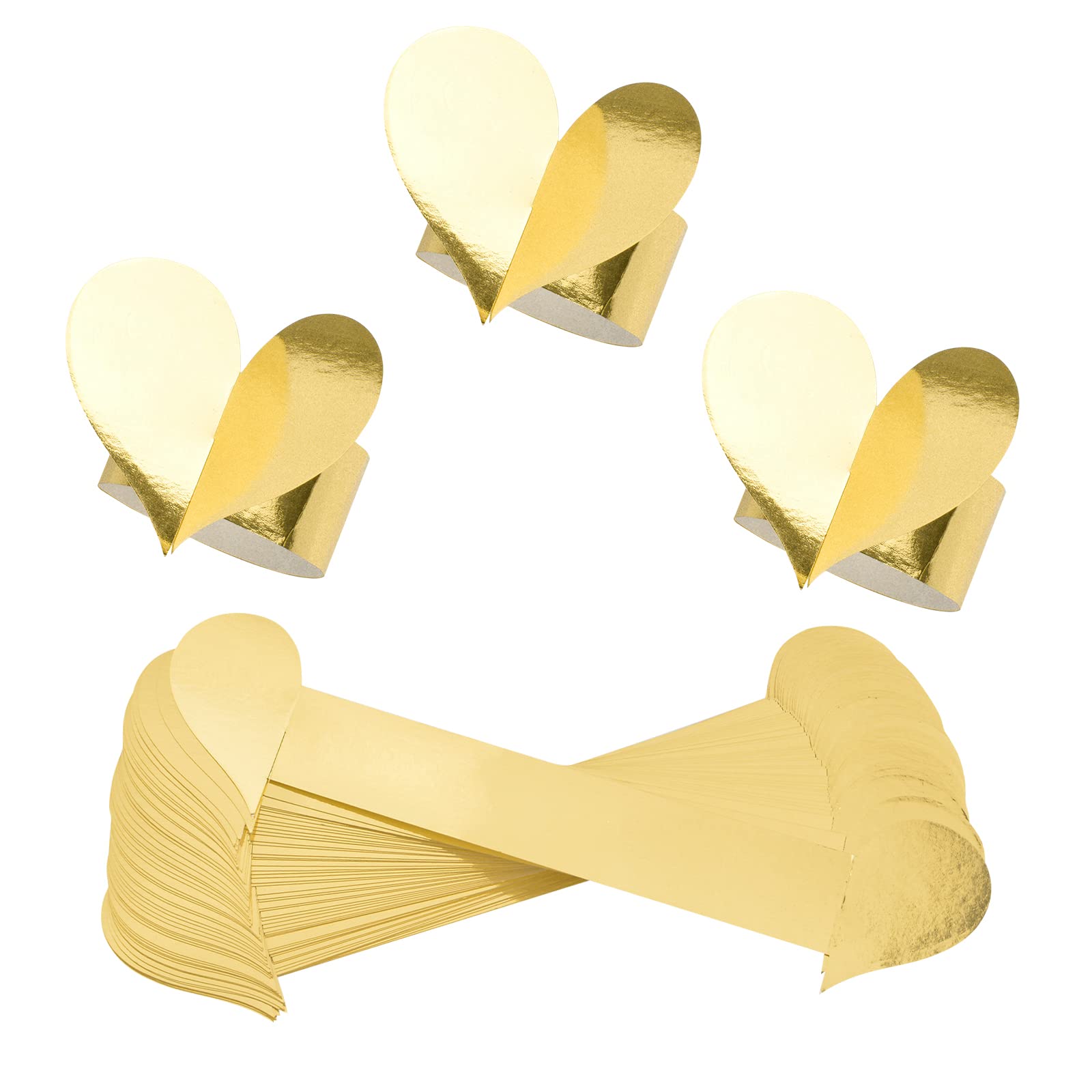 Urroma 50 Pcs Napkin Buckles, Reflective Gold Heart-Shaped Rings Paper-Made Holder Napkin Rings For Wedding Banquet Dinner Party