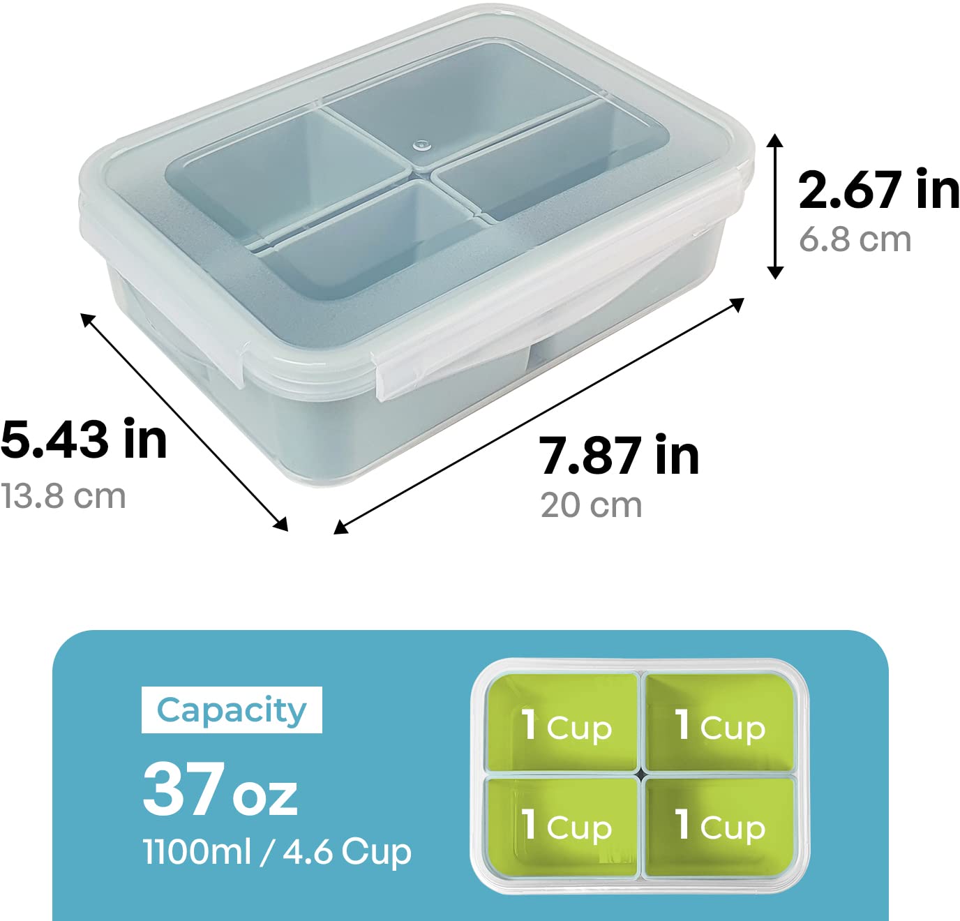 Carrotez Food Storage Container With 4 Removable Compartments, Food Prep Container With Airtight Lids, Portion Control Container