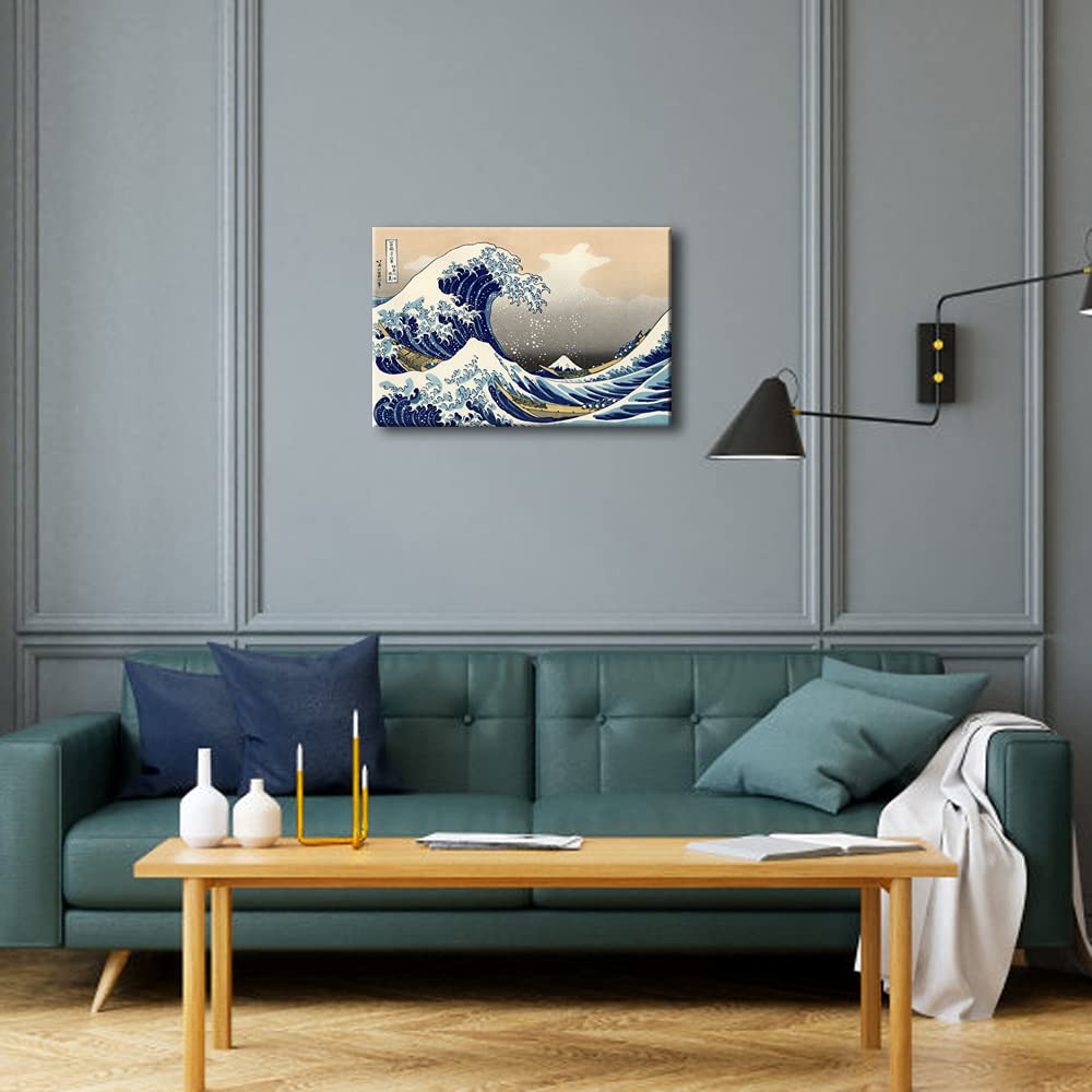 Wieco Art Great Wave Of Kanagawa Katsushika Hokusai Modern Stretched And Framed Canvas Prints Artwork Abstract Landscape Picture