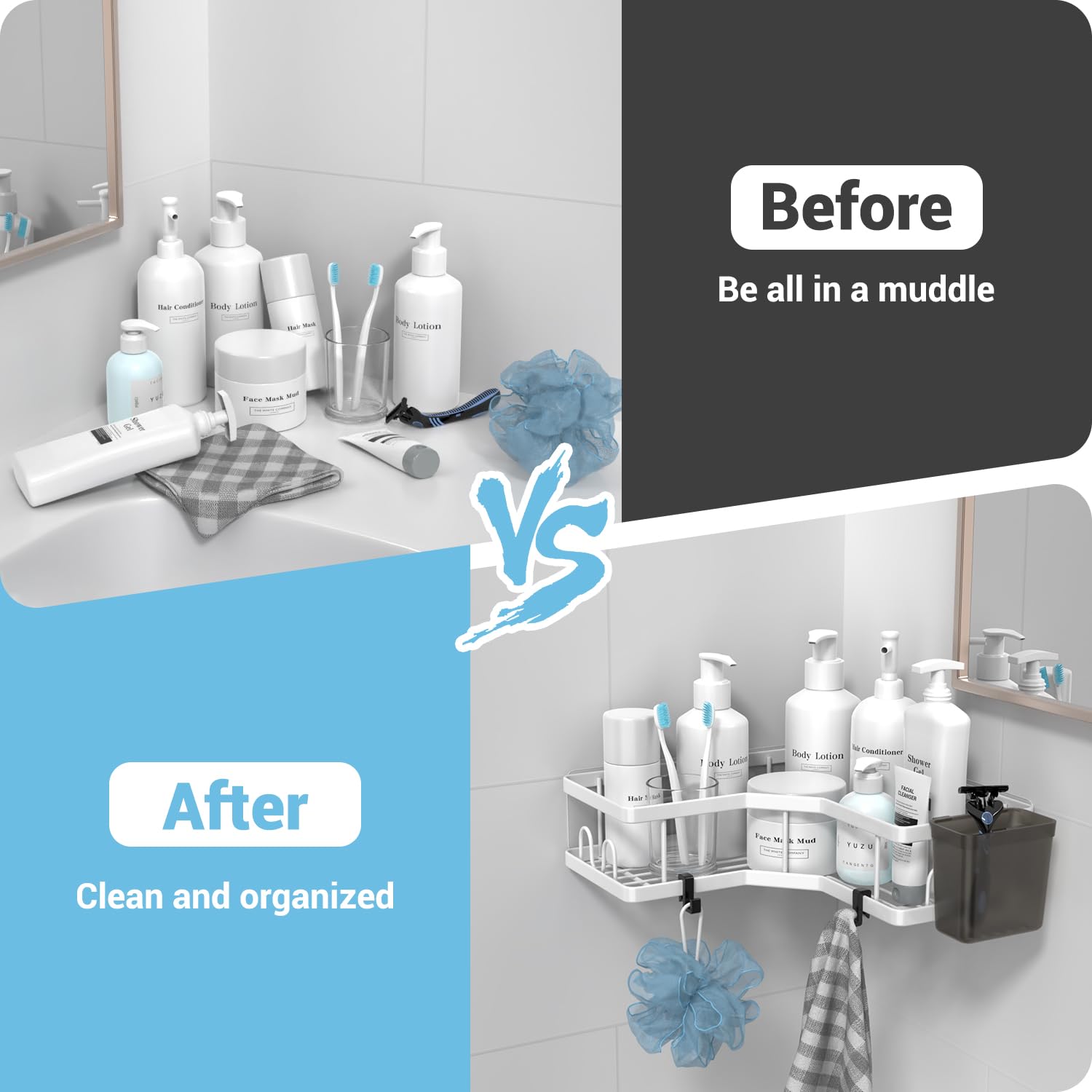 Shower Caddy Corner Organizer Shelf: 2Pack Adhesive Shower Shelf Essentials - No Drilling Stainless Steel Shower Storage Rack Wi