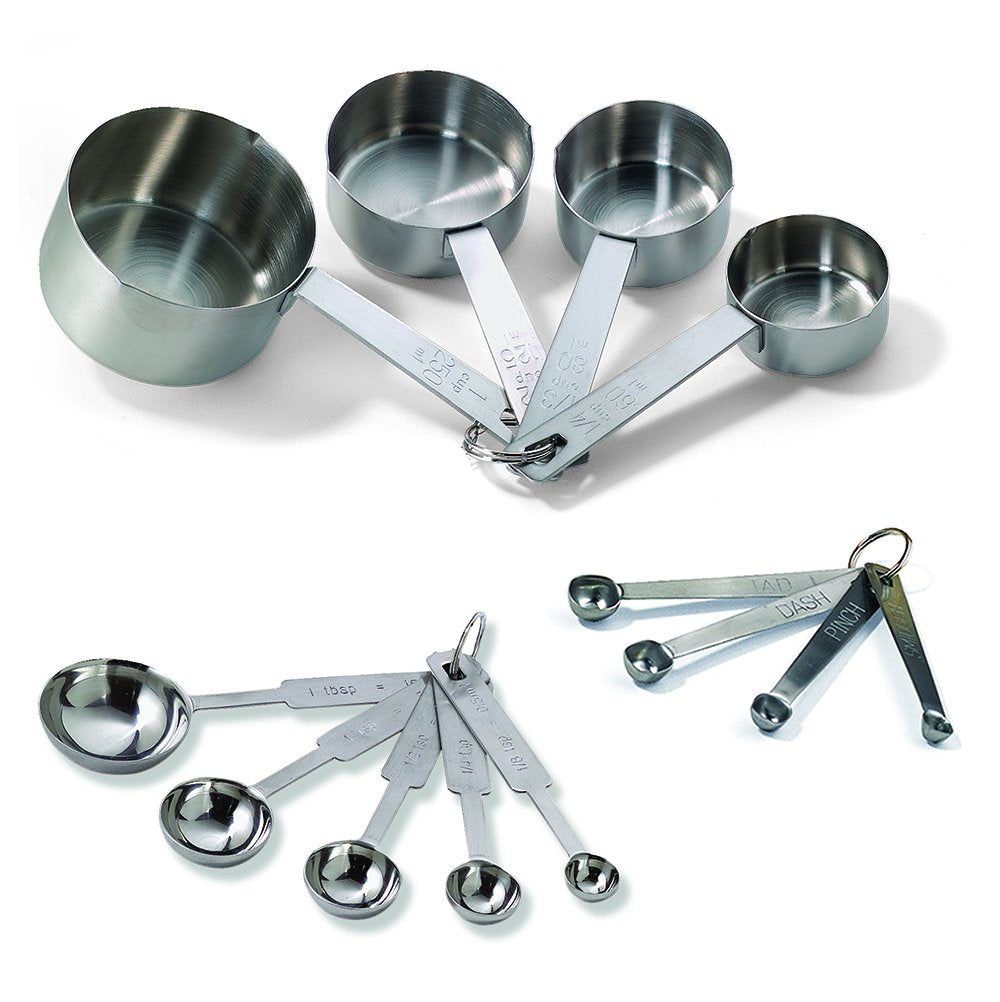 TableCraft Bakers Dozen Measuring Set Includes Measuring Spoons, Measuring Cups and Spice Spoons Silver