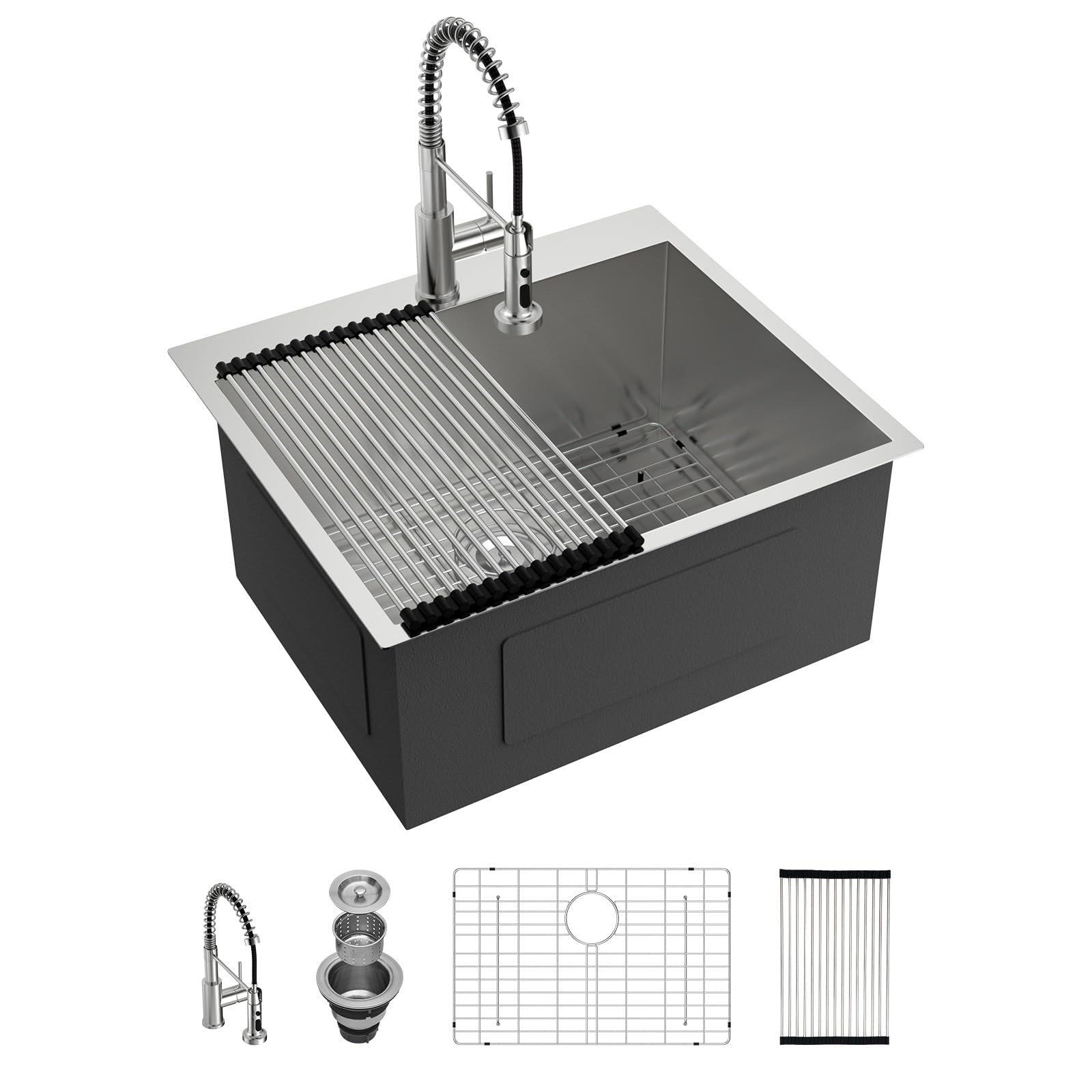 Lordear 12 Inch Deep Drop In Laundry Sink with Faucet 25x22 Inch Topmount Utility Sink 16 Gauge Stainless Steel Single Bowl for 