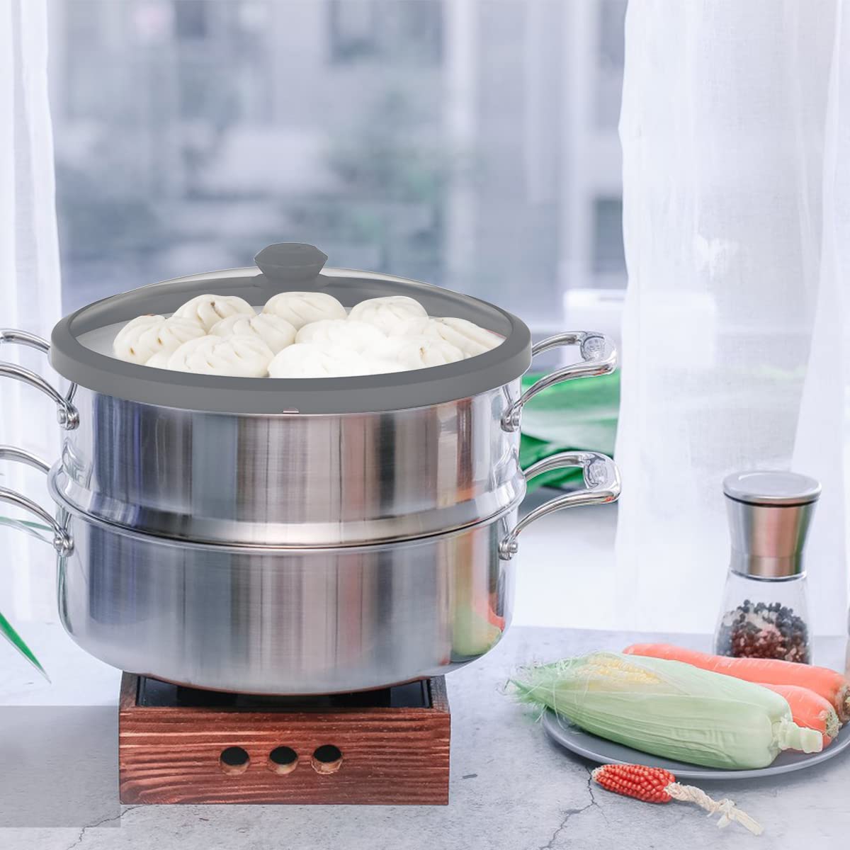 Microwave Glass Cover Splatter Guard Lid With Anti-Scald Silicone Handles And Vented Edge For Food Pot Plate Cover 10.5 Inch Gre