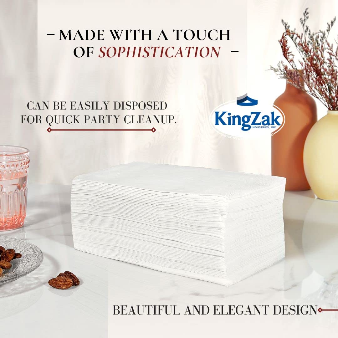 Kingzak White Dinner 16.5''X15''  Eight Fold  2-Ply  Pack of 200 Napkin  200 Count