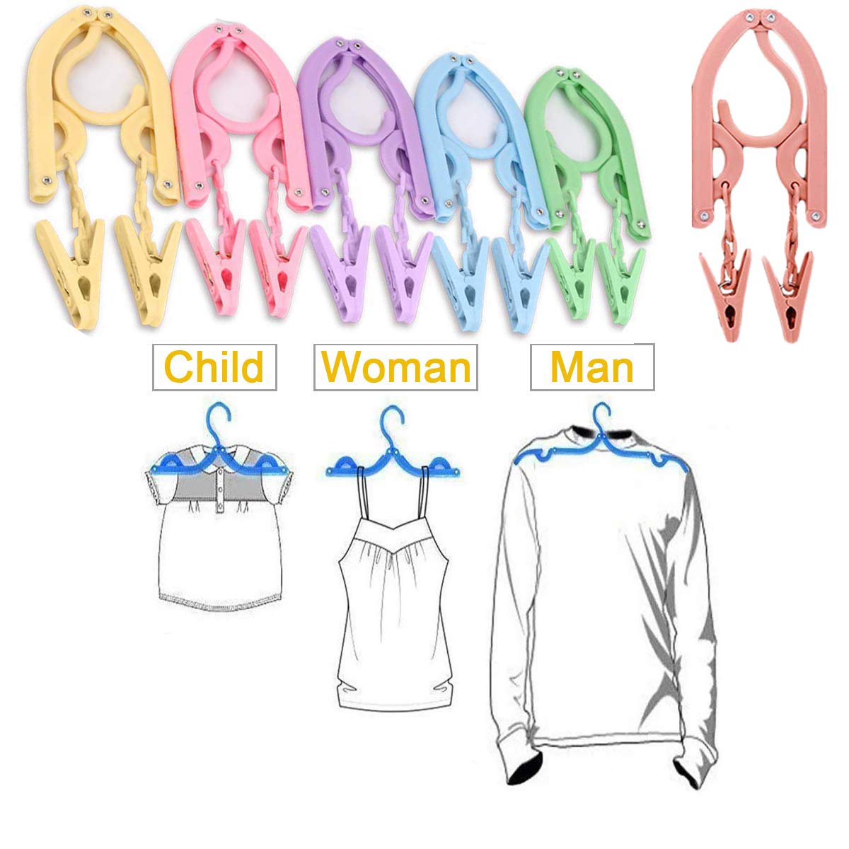 Youowo Travel Hangers With Clips Portable Folding Clothes Hangers 12 Pcs With 24 Pcs Hanger Clips For Scarves Suits Trousers Pan