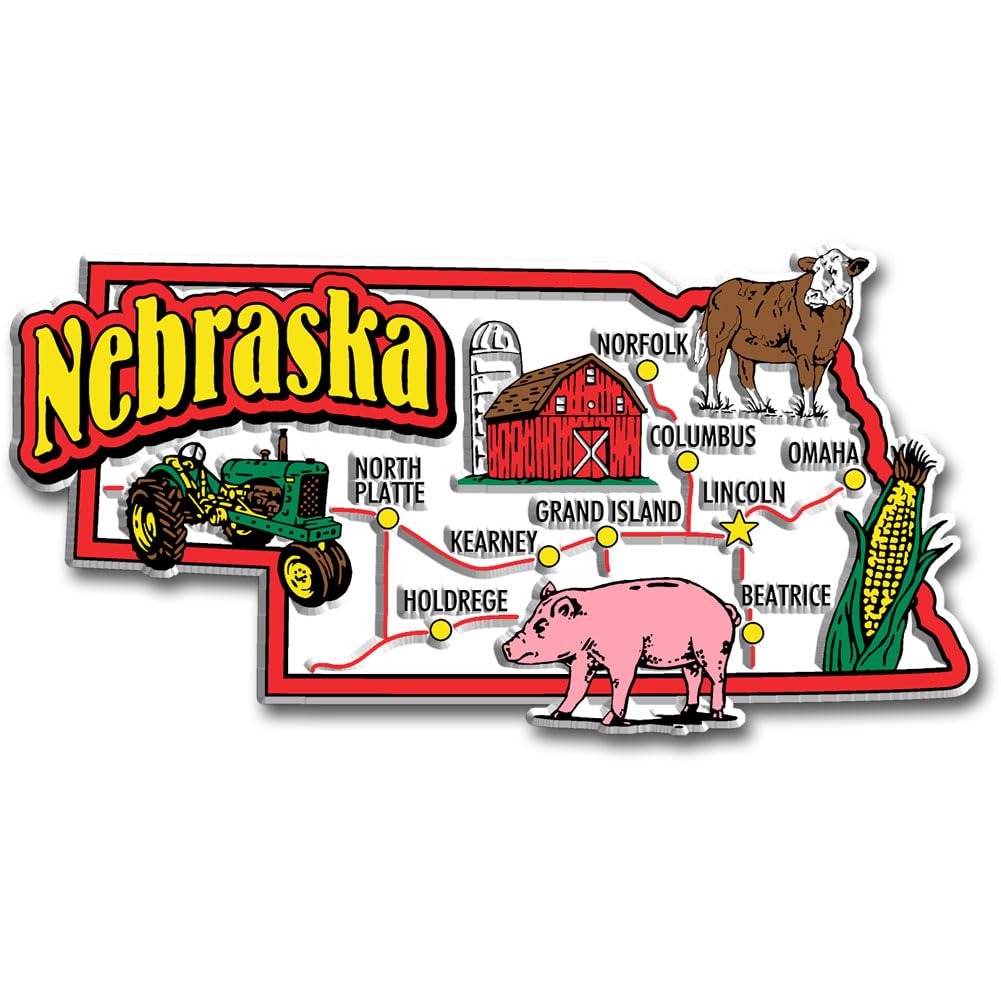 Nebraska Jumbo State Magnet By Classic Magnets, 4.5'' X 2.3'', Collectible Souvenirs Made In The Usa