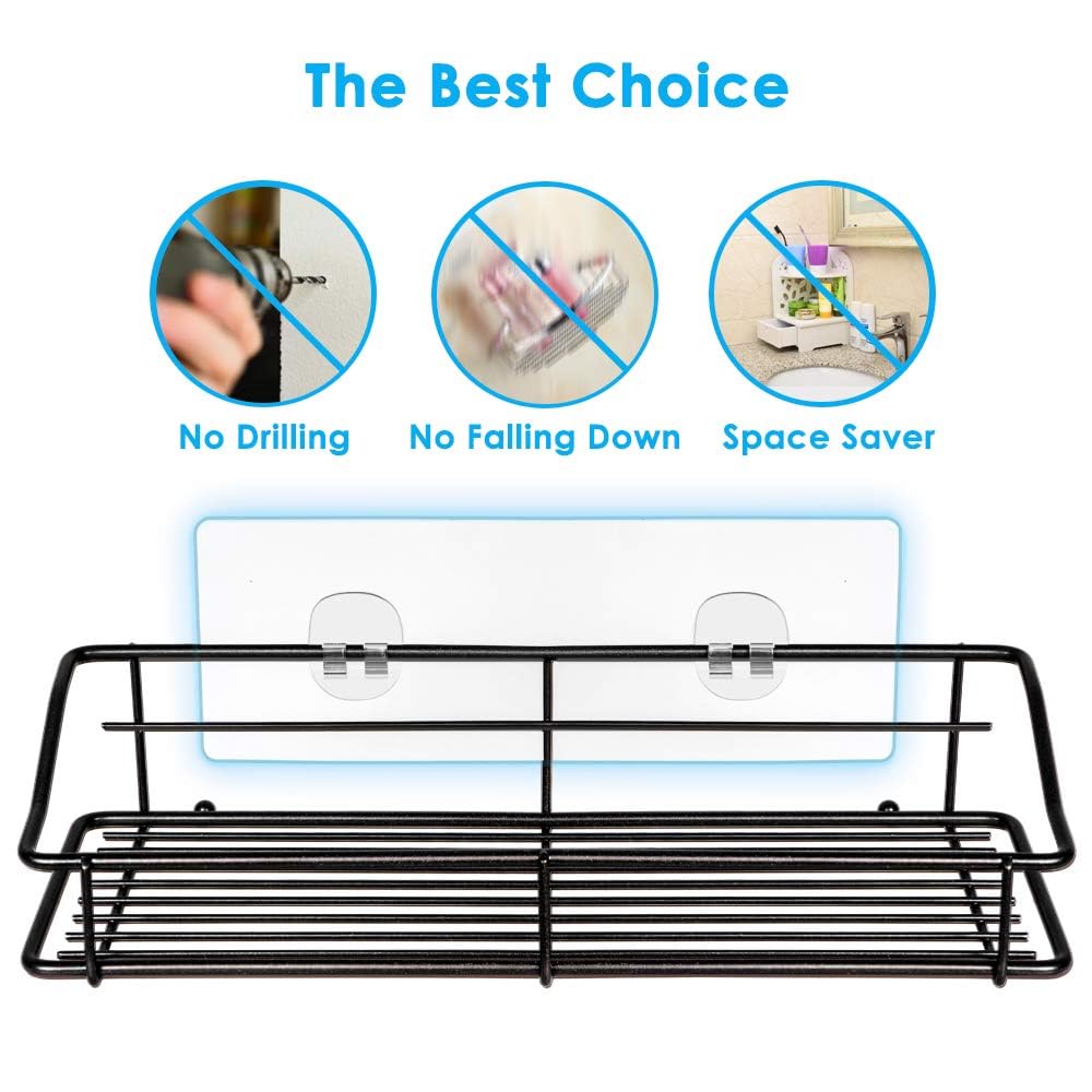Nieifi Shower Caddy Shelf With Hooks Storage Rack Organizer Adhesive Stainless Steel Without Drilling For Bathroom, Lavatory, Wa