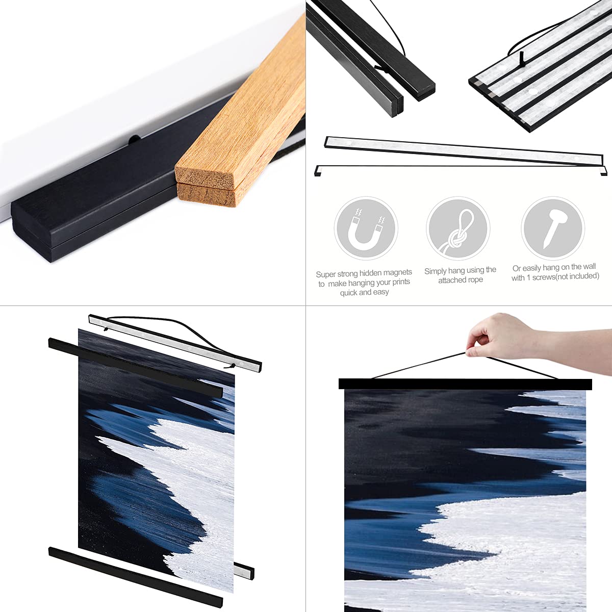 Ywlake Magnetic Poster Hanger, 36X48 36X24 36X12 Poster Frame Wood Wooden Magnet Print Posters Dowel Scroll Hanger Hangers Hangi
