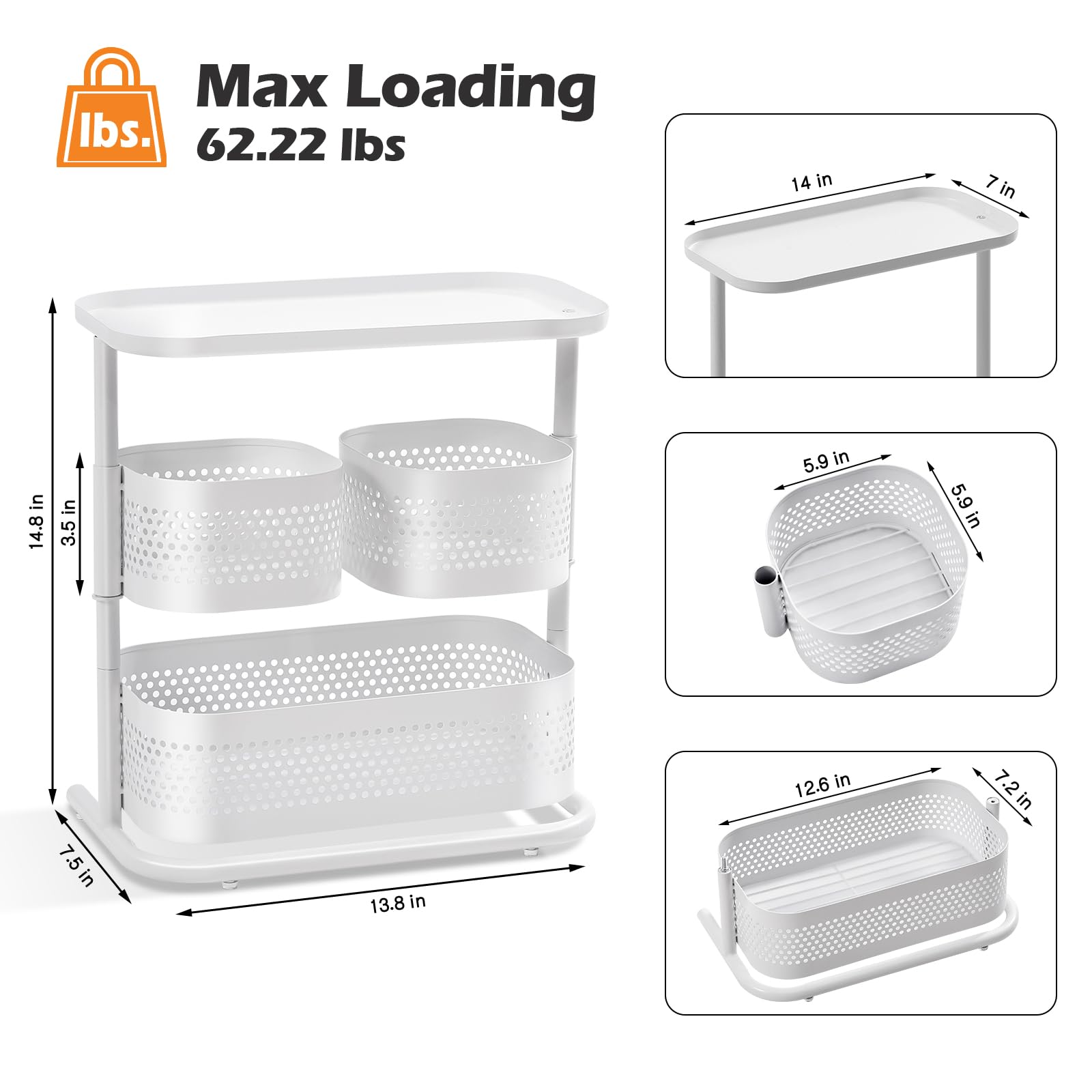 Kingrack Bathroom Counter Organizer, 3 Tier Rotating Vanity Tray Organizer For Bathroom Countertop, Kitchen Spice Rack,White