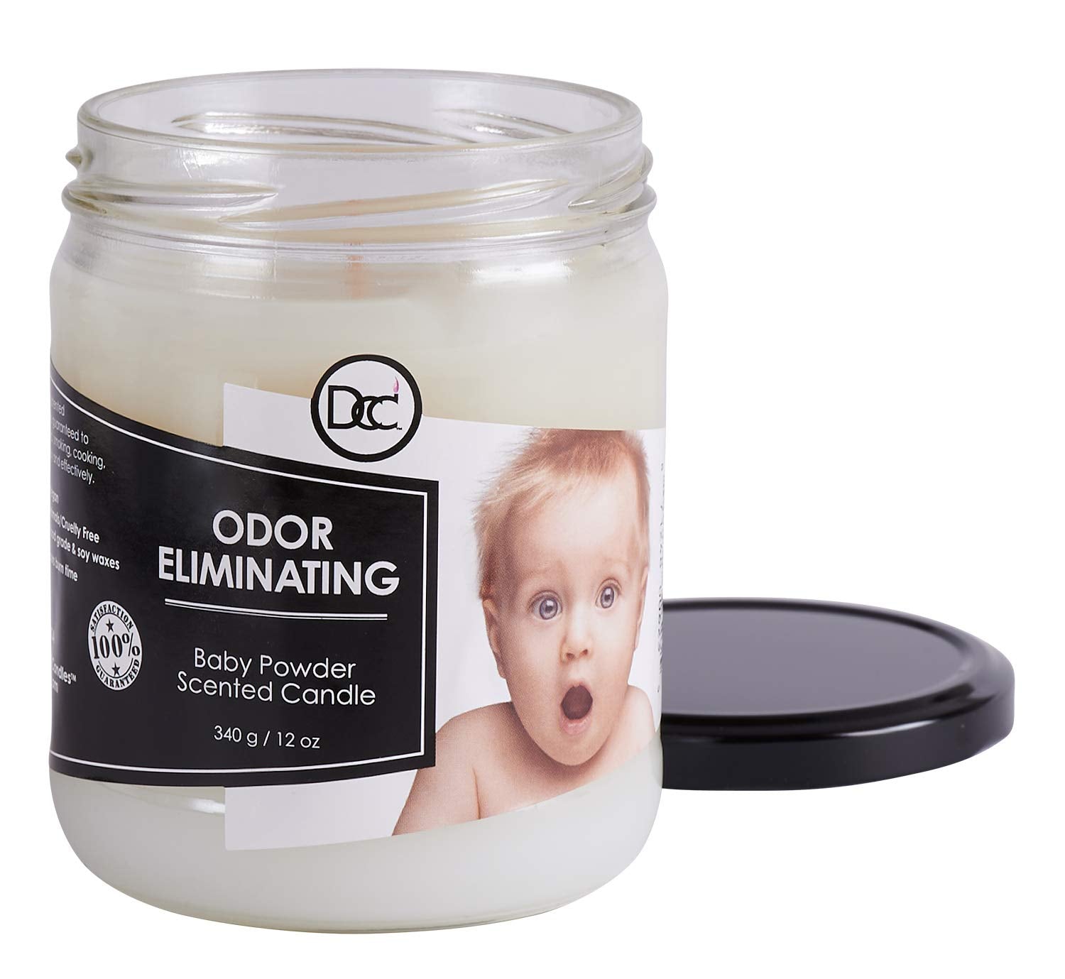 Baby Powder Odor Eliminating Highly Fragranced Candle - Eliminates 95% of Pet, Smoke, Food, and Other Smells Quickly - Up to 80