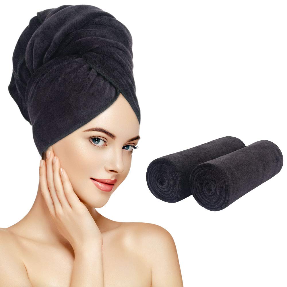 SUNLAND Microfiber Hair Drying Towel 2 Pack Super Absorbent Quick Dry Magic Hair Turban for Drying Long Hair Soft and Large 20 i