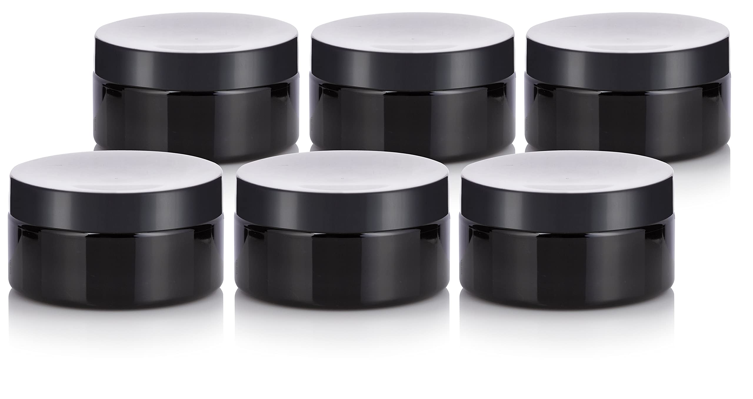 8 Oz Black Pet Plastic Refillable Low Profile Jar With Black Lid (6 Pack)
