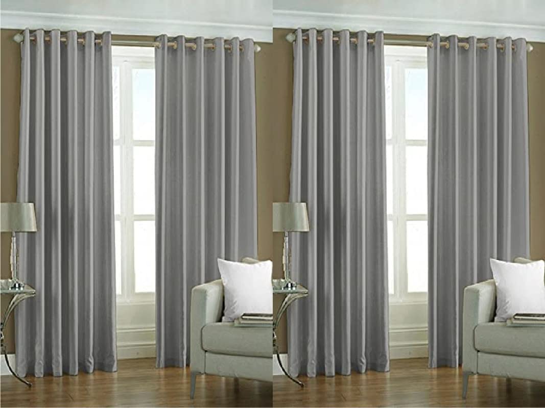 Exporthub 4 Pieces Polyester Plain Eyelet Door Curtain Set (Grey, 7ft)