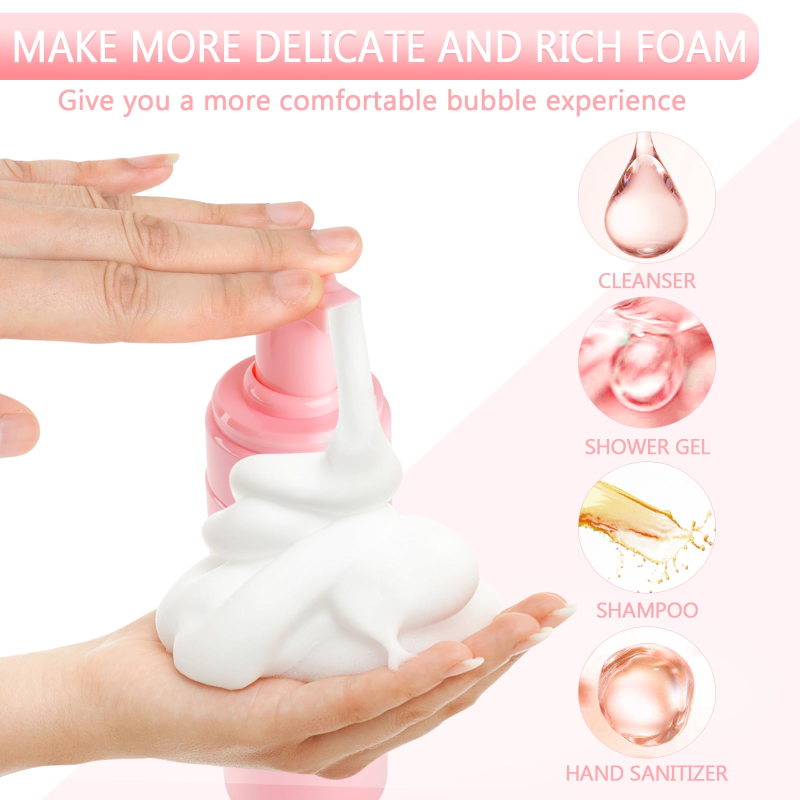 Foam Pump Bottle 5.1Oz/150Ml Pink Empty Foam Bottle Pump, Travel Foam Bottle For Soap, Shampoo, Cleaning Foam Dispenser Bottle R