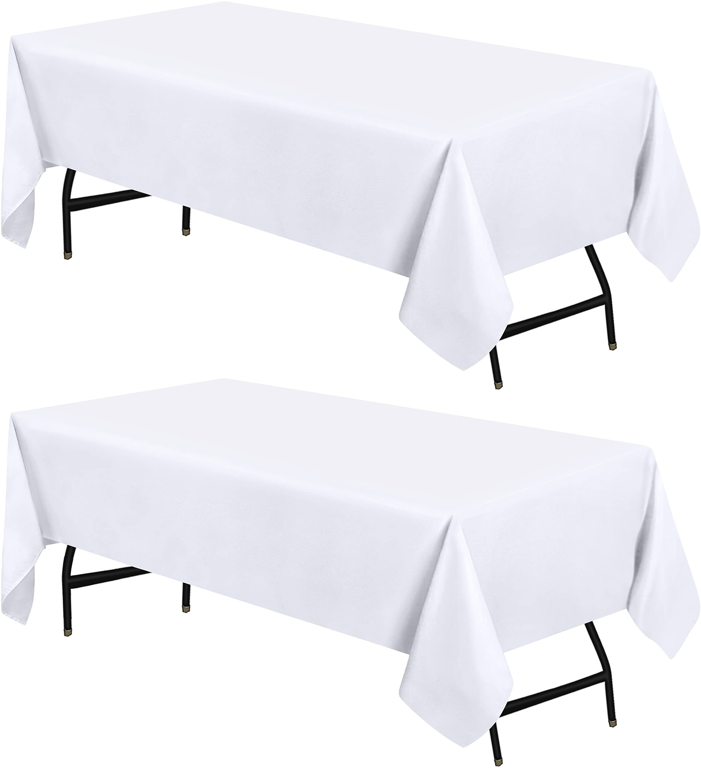 Utopia Kitchen Rectangle Table Cloth 2 Pack [60x102 Inches, White] Tablecloth Machine Washable Fabric Polyester Table Cover for 