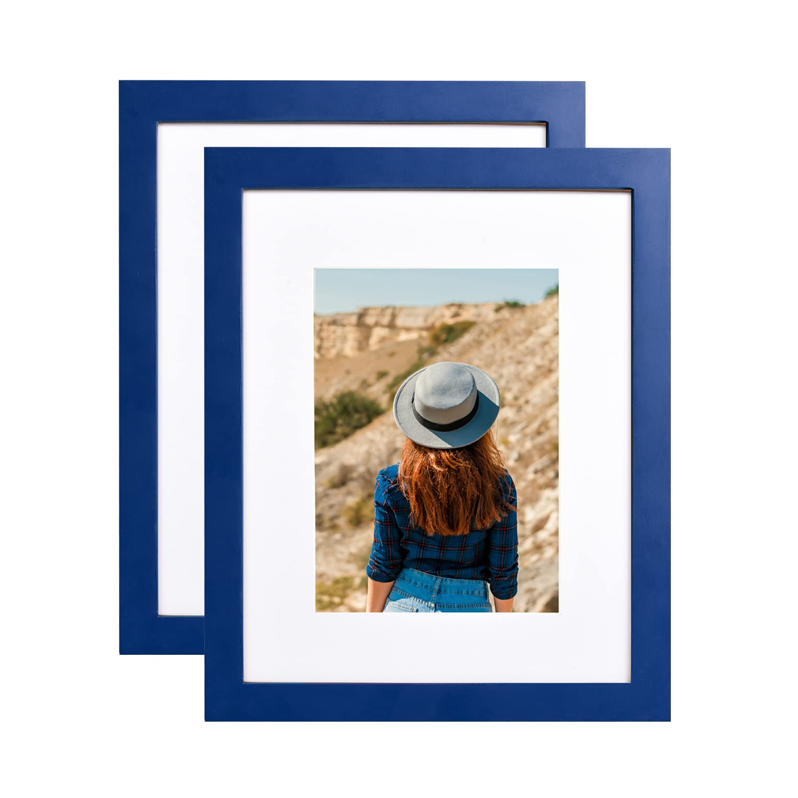 wyooxoo 8x10 Picture Frame Set of 2 Dark blue Made of Solid Wood Photo Frames Display Pictures 5x7 with Mat or 8x10 Without Mat 