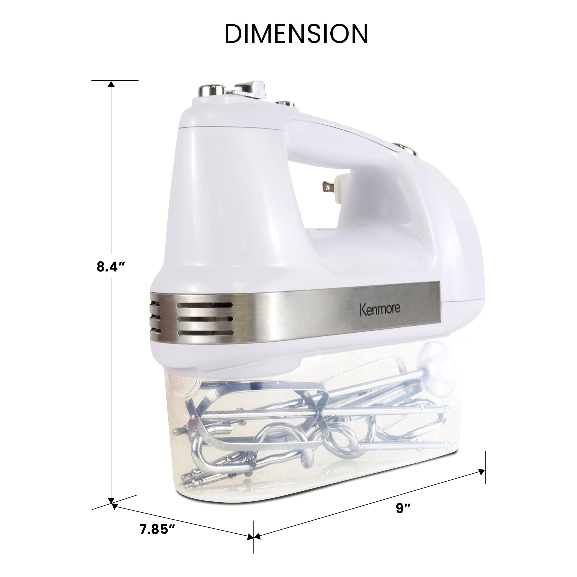 Kenmore 5-Speed Electric Hand Mixer/Blender, 250 Watts, With Beaters, Dough Hooks, Liquid Blending Rod, Automatic Cord Retract,