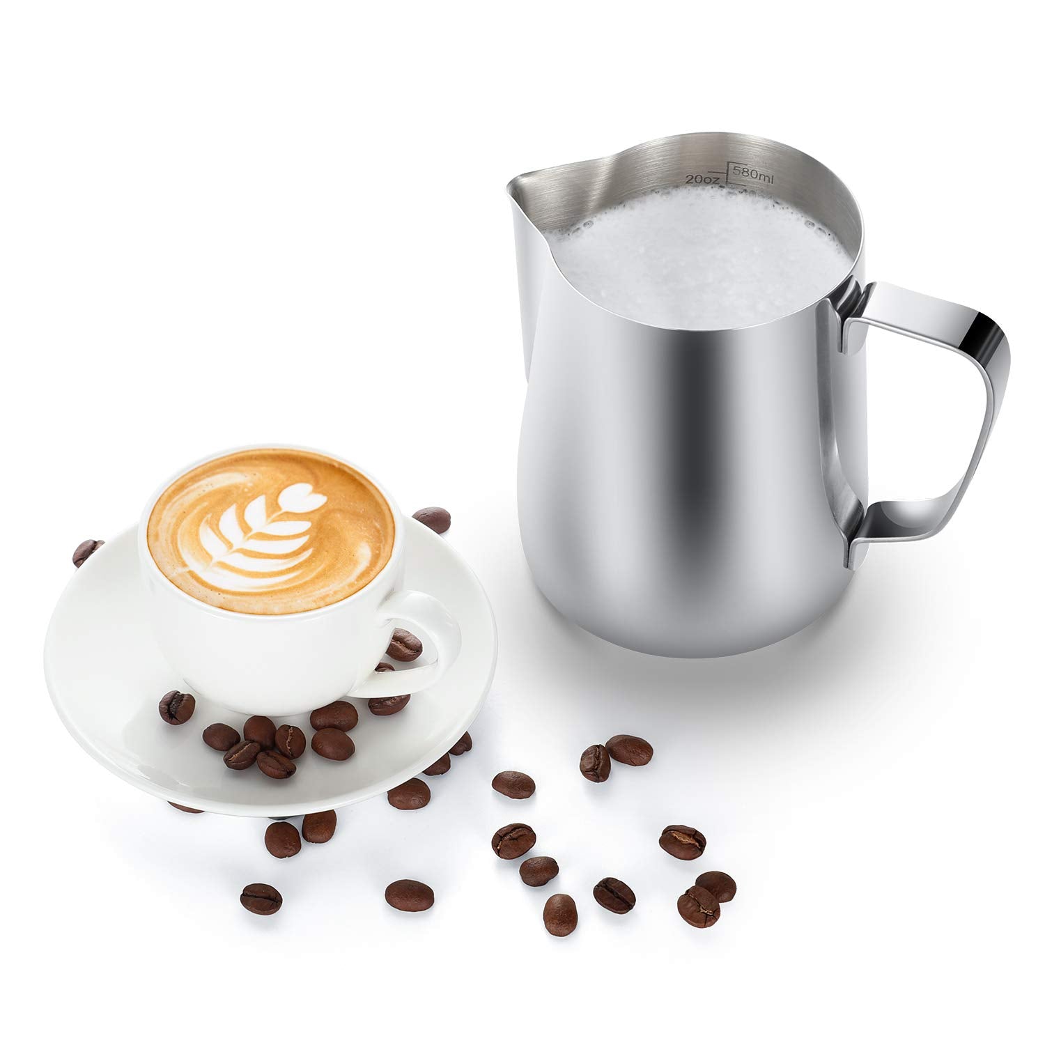 Milk Frothing Pitcher, 32Oz Steaming Pitcher Stainless Steel Espresso Machine Accessories For Coffee Bar, Cappuccino Barista Too