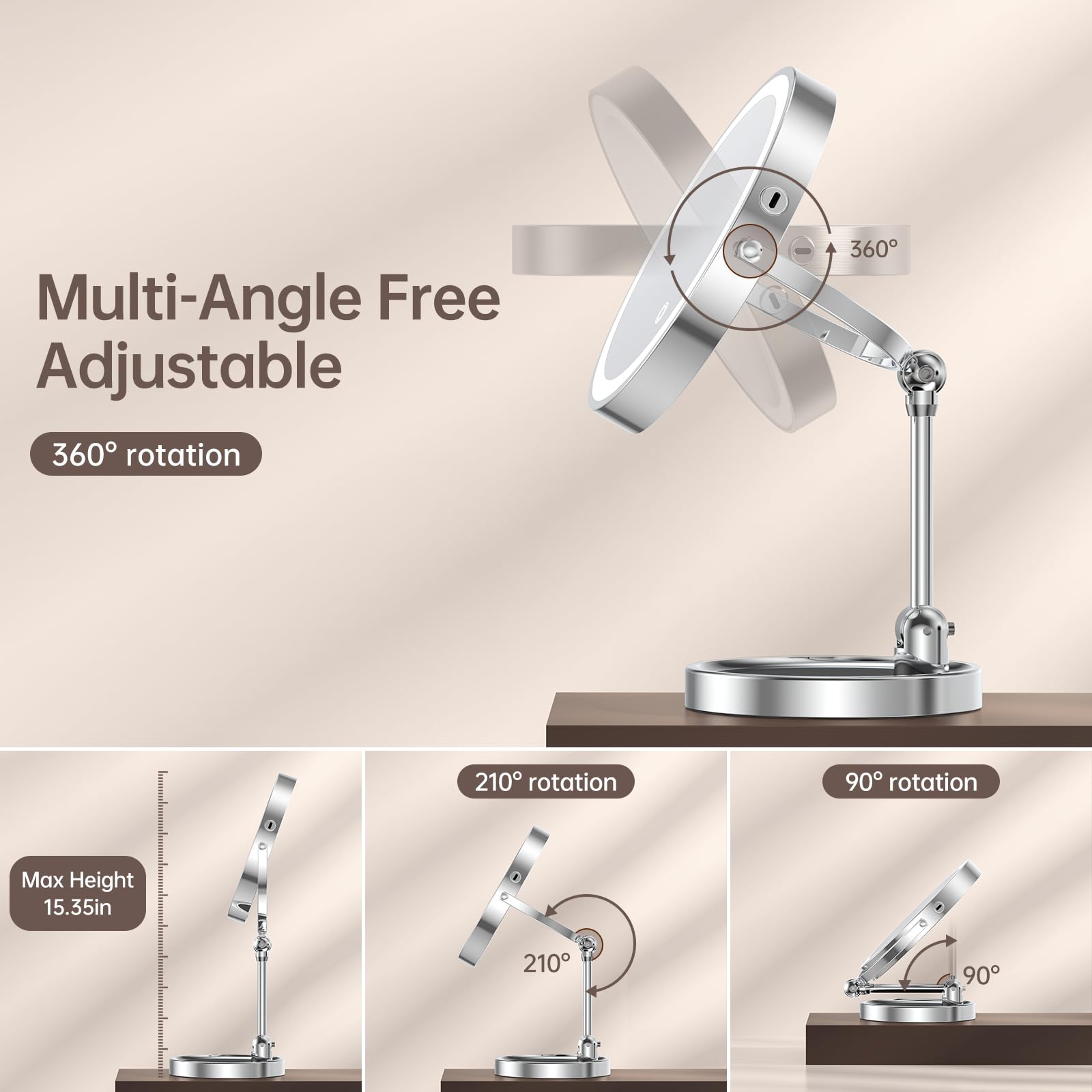 Driveslim 9'' Makeup Mirror With Lights And Magnification 10X/1X,4000Mah Rechargeable Magnifying Vanity Mirror With Lights,Heigh