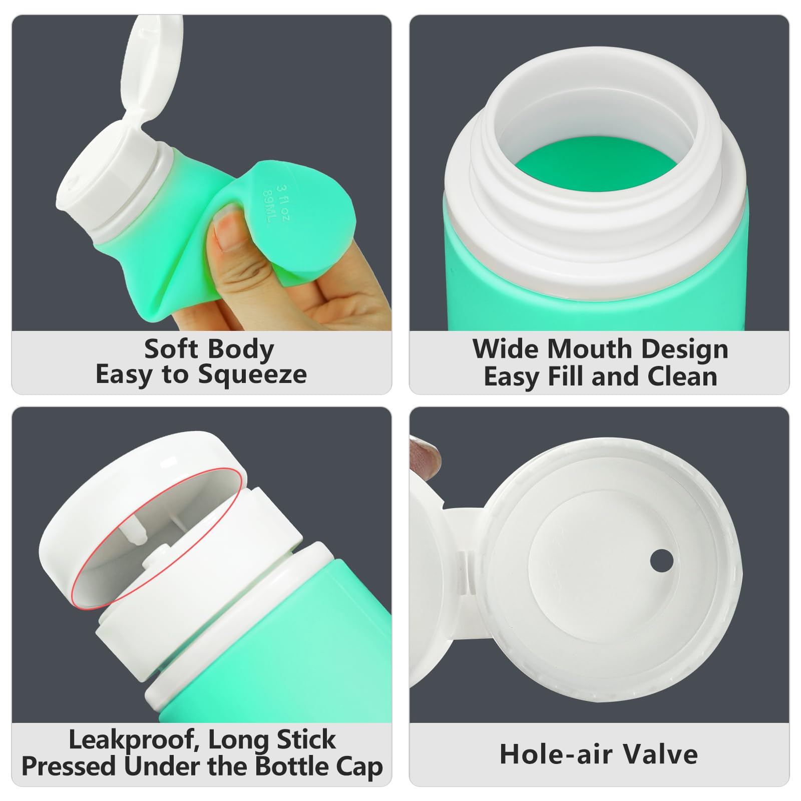 Yolaist Travel Bottles For Toiletries, 4 Pack Tsa Approved Travel Size Bottles Leakproof Silicone Portable Refillable Travel Con