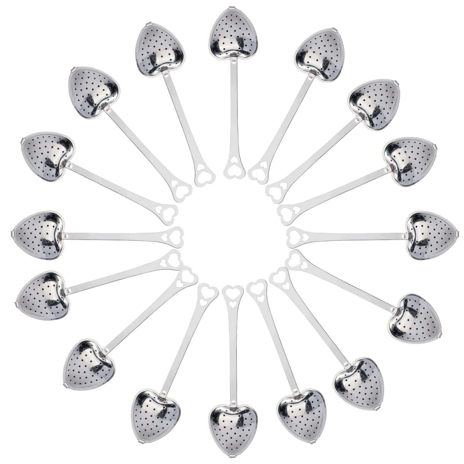 Ziivard 50 Pieces Tea Infuser Stainless Steel Long Grip Spoon Loose Tea Leaf Filter Heart Shaped Mesh Tea Strainer,Great Gift Fo
