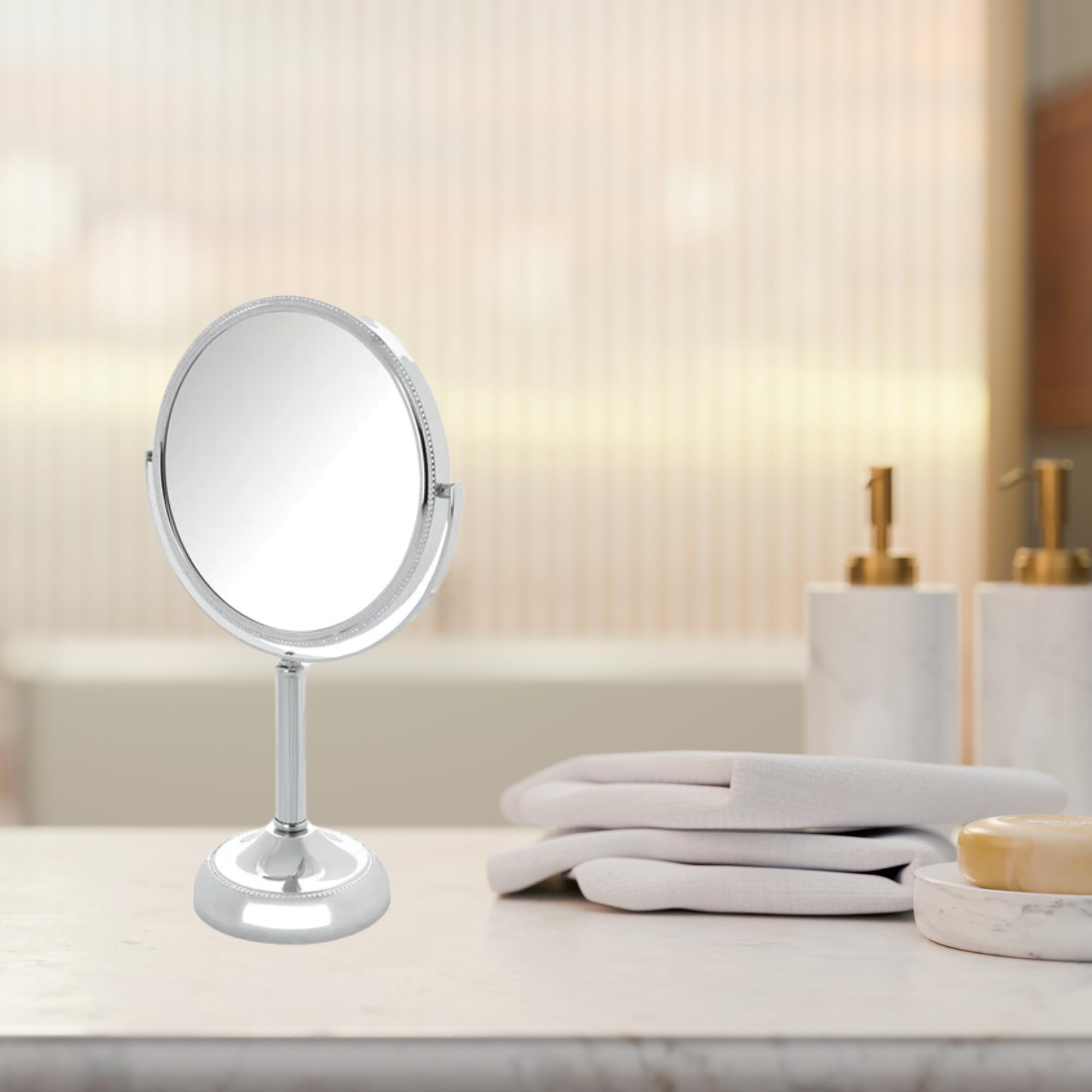 Jerdon Two-Sided Tabletop Makeup Vanity Mirror - 10X-1X Magnification & Swivel Design - 6-Inch Diameter Portable Mirror - Polish