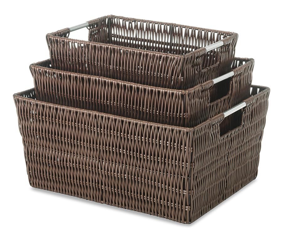 Whitmor Rattique Java Set Of 3 Pieces Storage Baskets -Small (8.5''X11.4''X5.5''), Medium (9.8''X13''X6'') And Large (11.4''X14.